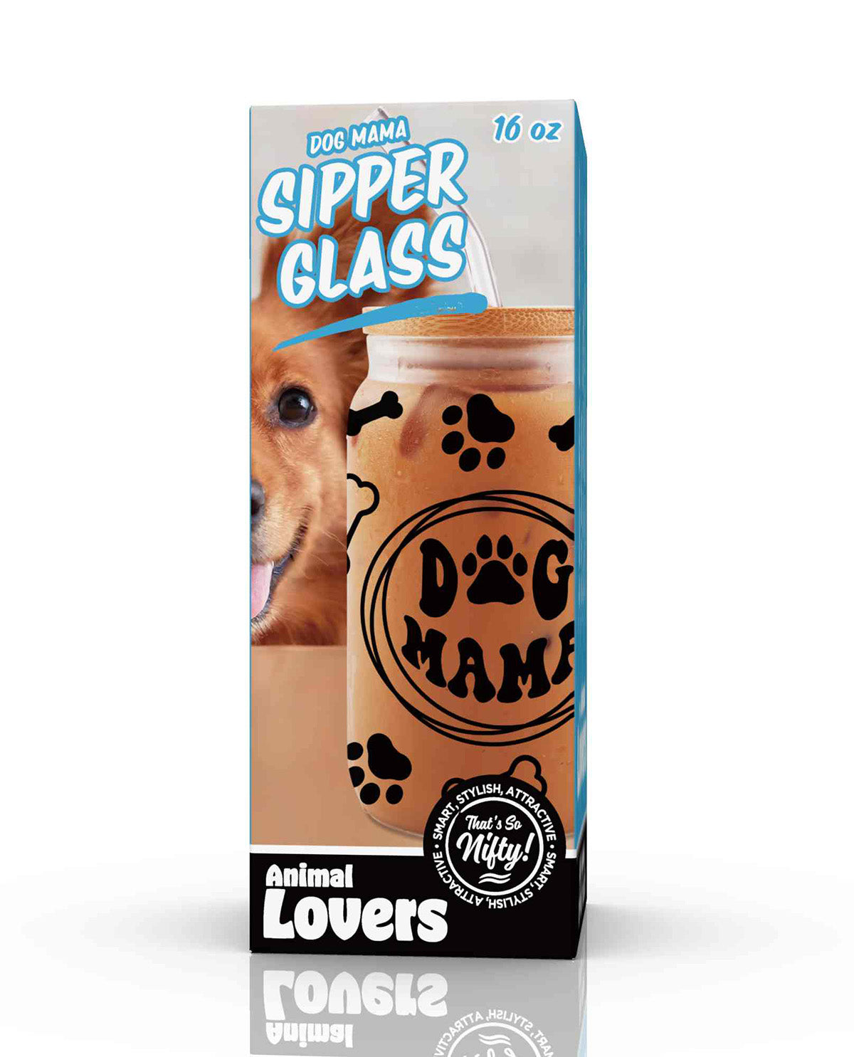 Dog Mom 16oz Glass Tumbler with Straw