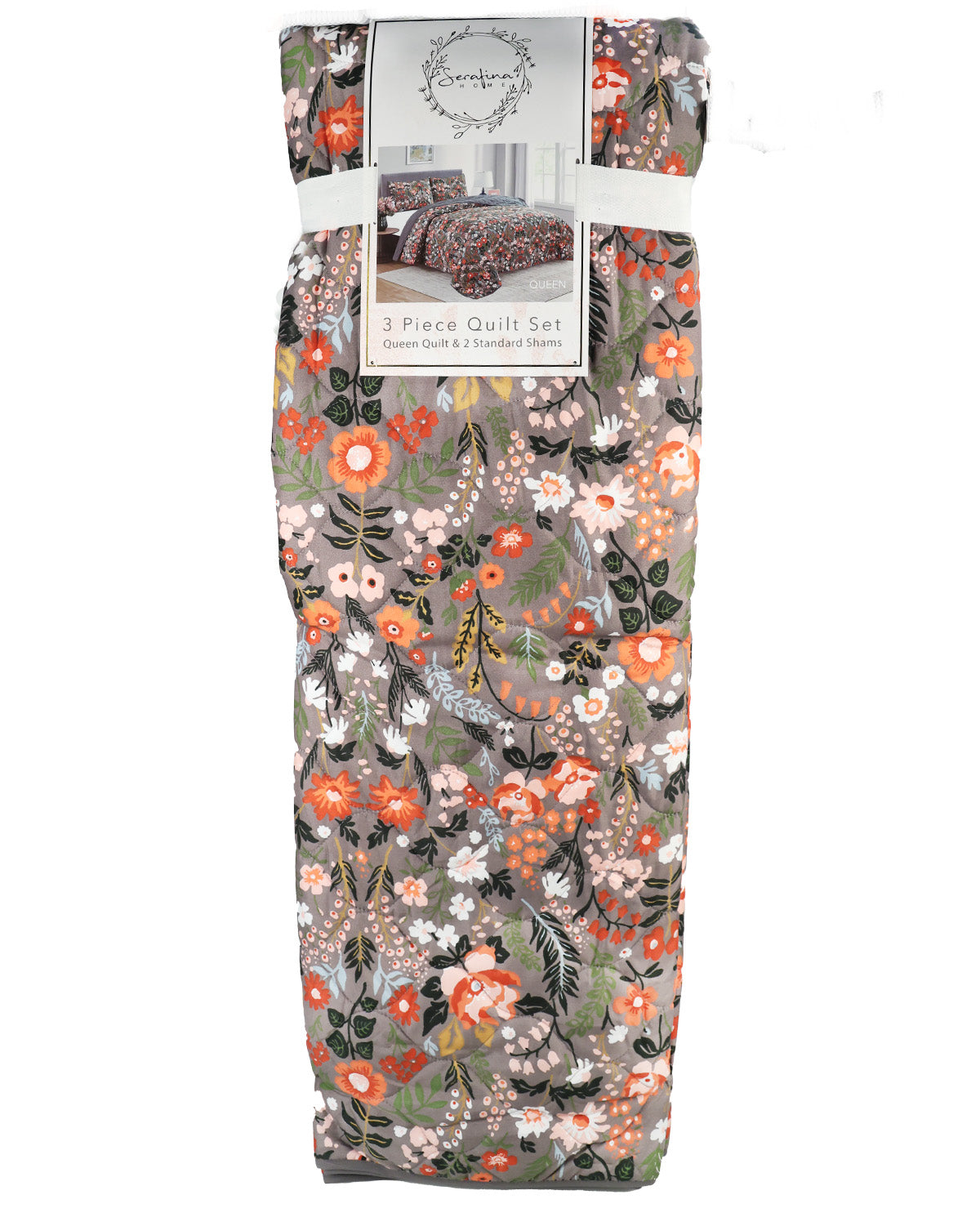Olivia Floral 3 Piece Queen Quilt Set
