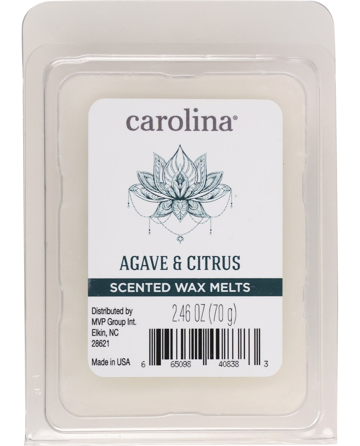Carolina Agave & Citrus scented wax melts packaging on a white background