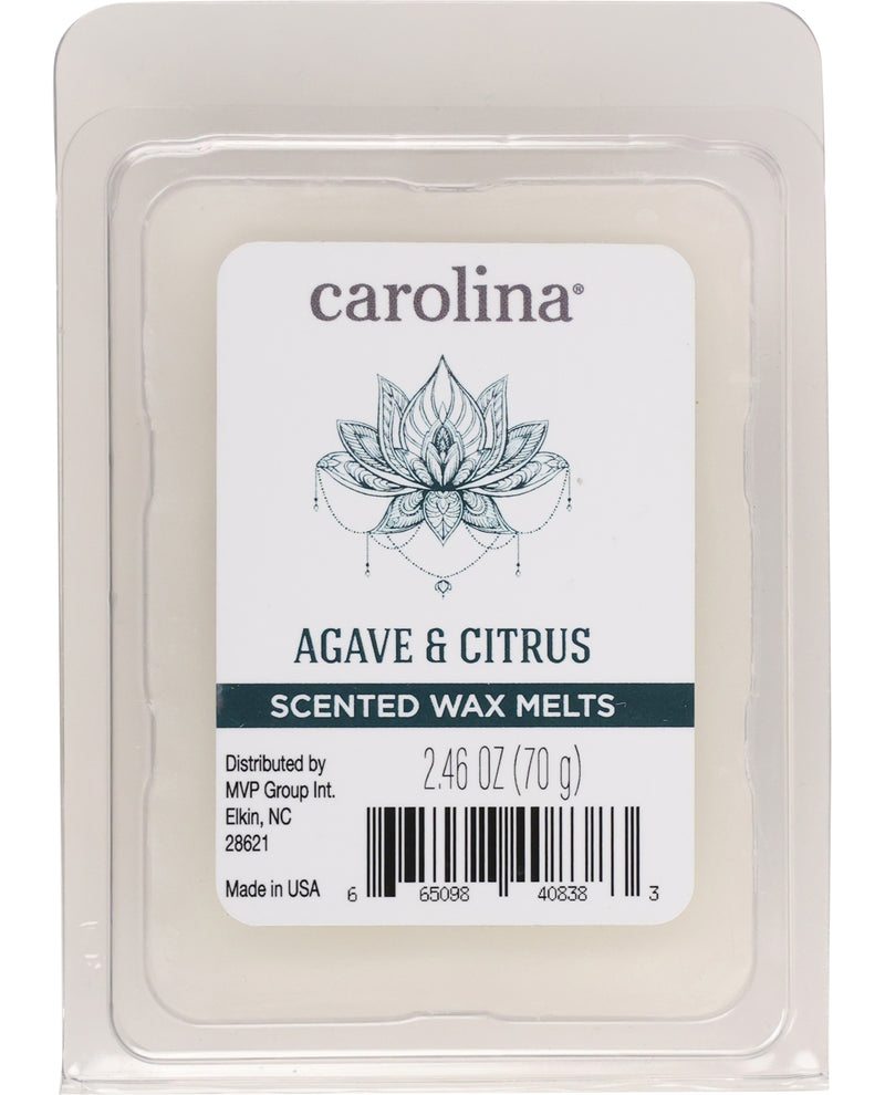 Carolina Agave & Citrus scented wax melts packaging on a white background