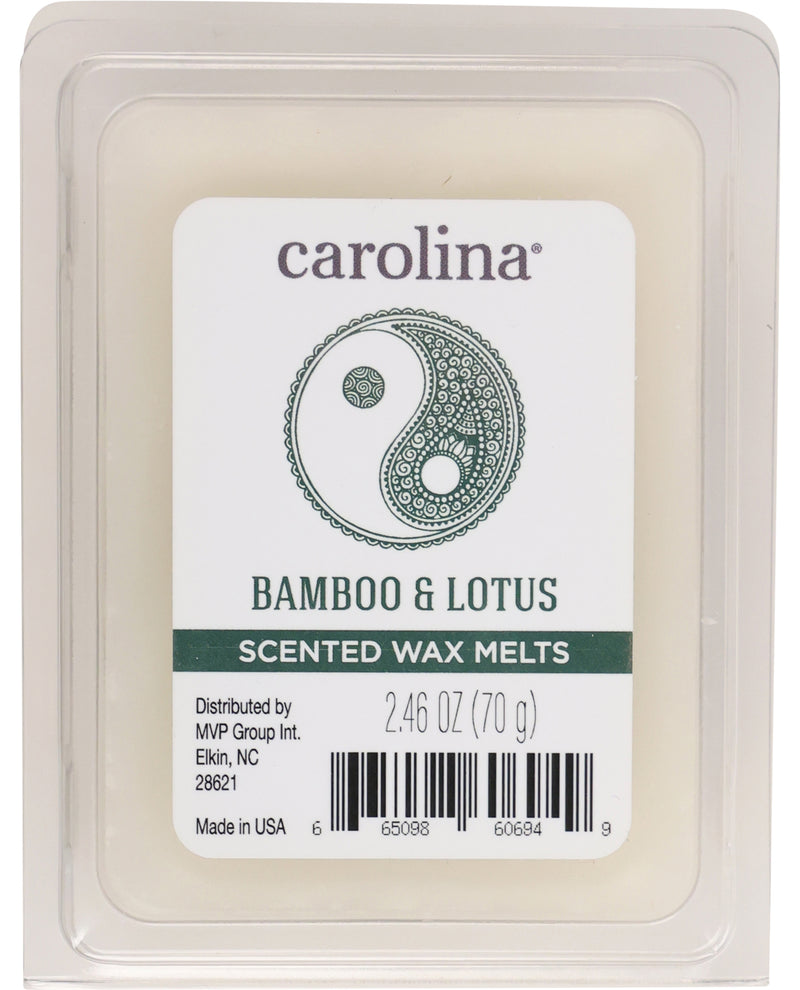 Carolina Bamboo & Lotus scented wax melts packaging on a white background