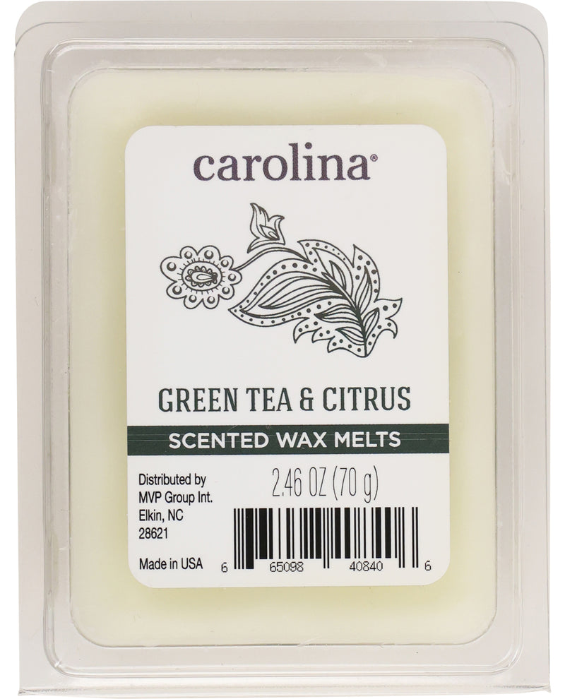 Carolina Green Tea & Citrus scented wax melt packaging on a white background
