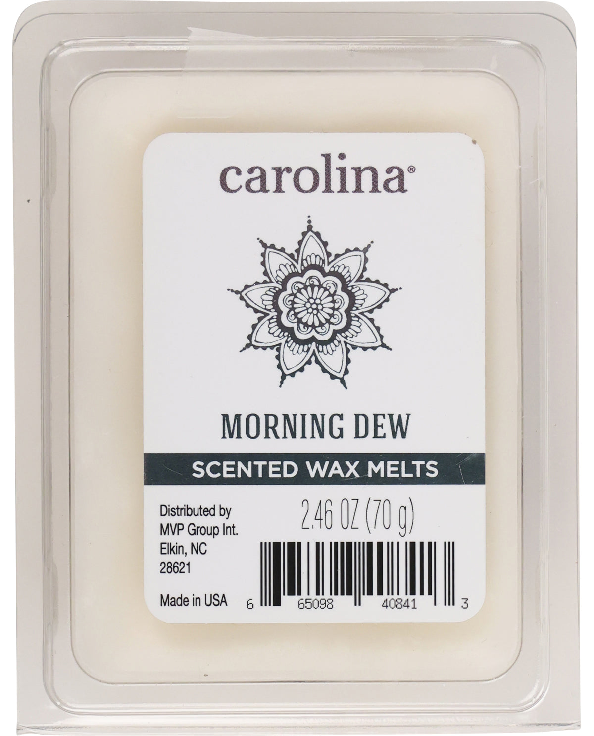 Carolina scented wax melt packaging with label on a white background
