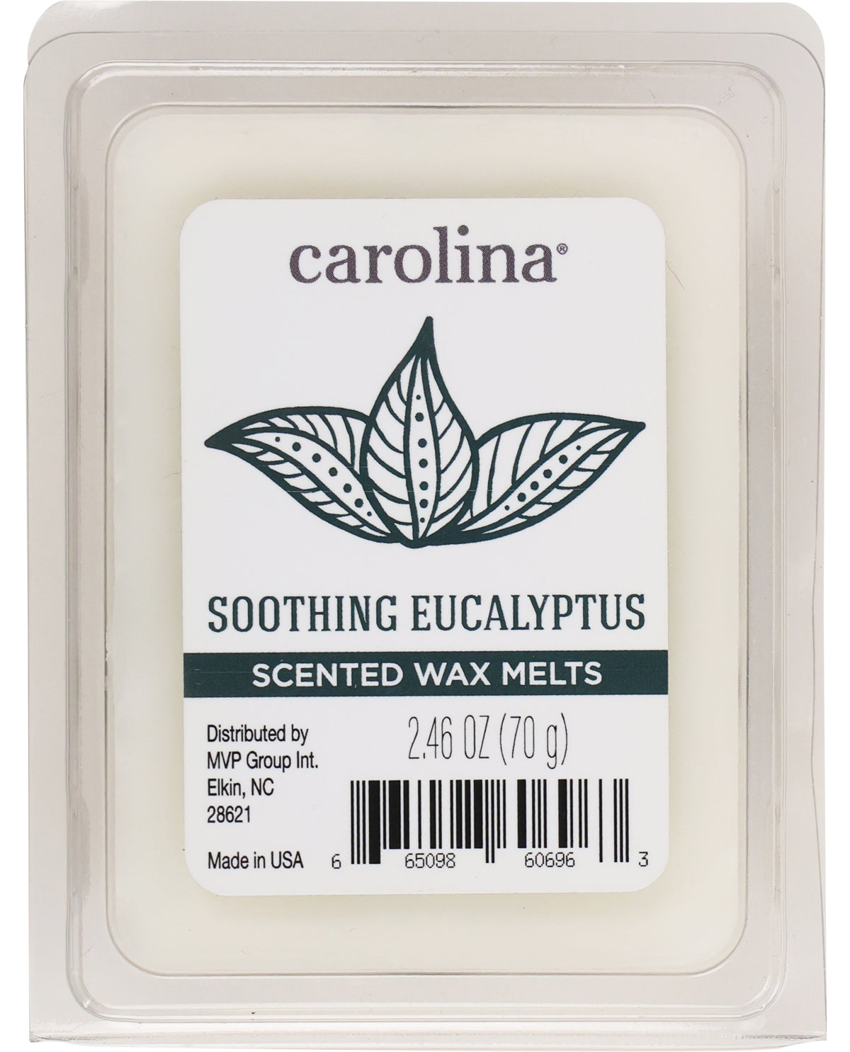 Carolina Soothing Eucalyptus scented wax melt packaging with label
