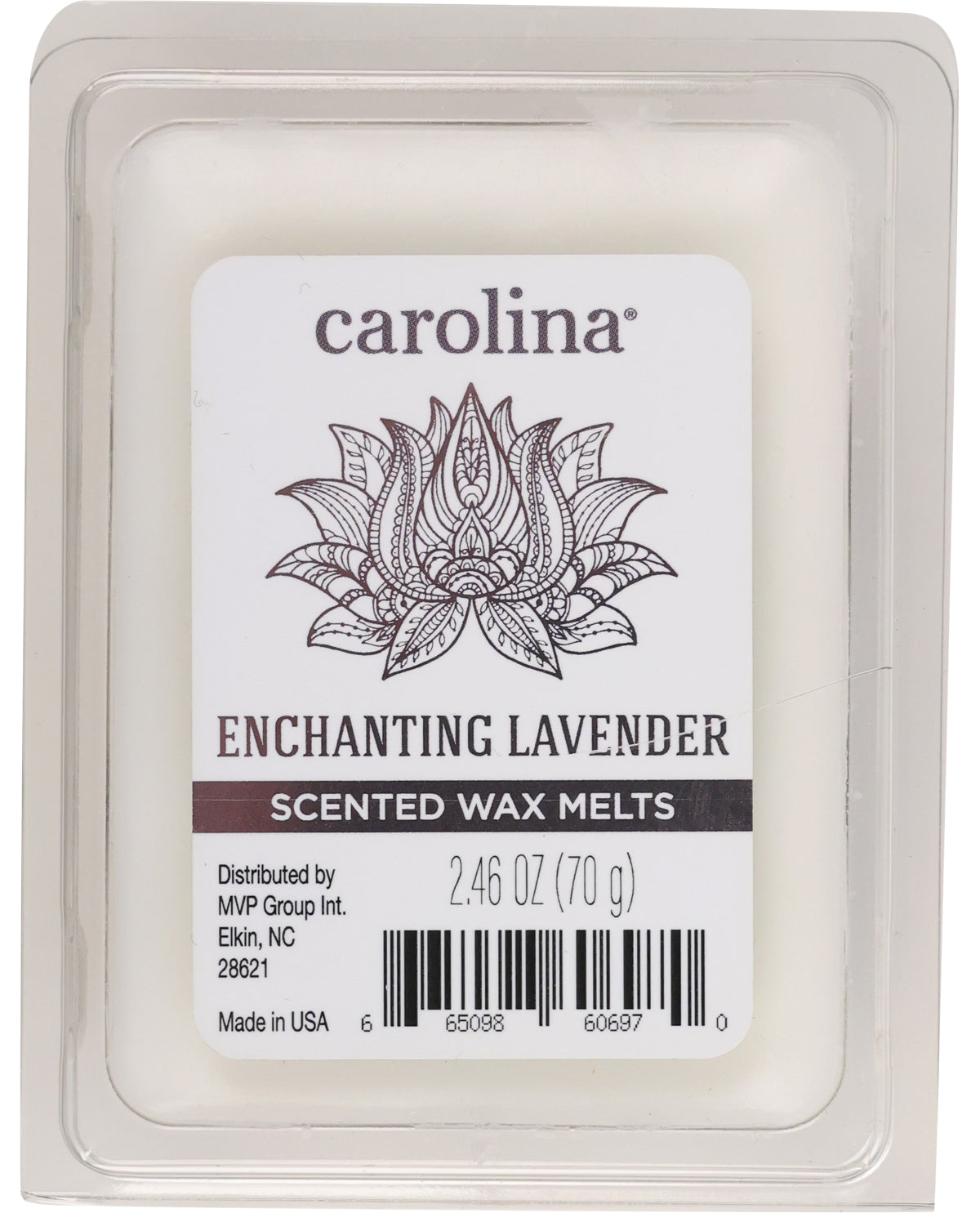 Carolina Enchanting Lavender scented wax melt packaging with label
