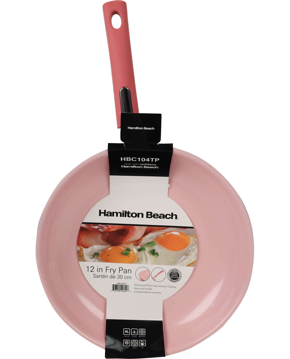 Hamilton Beach Aluminum Pink Ceramic Bottom 12" Fry Pan
