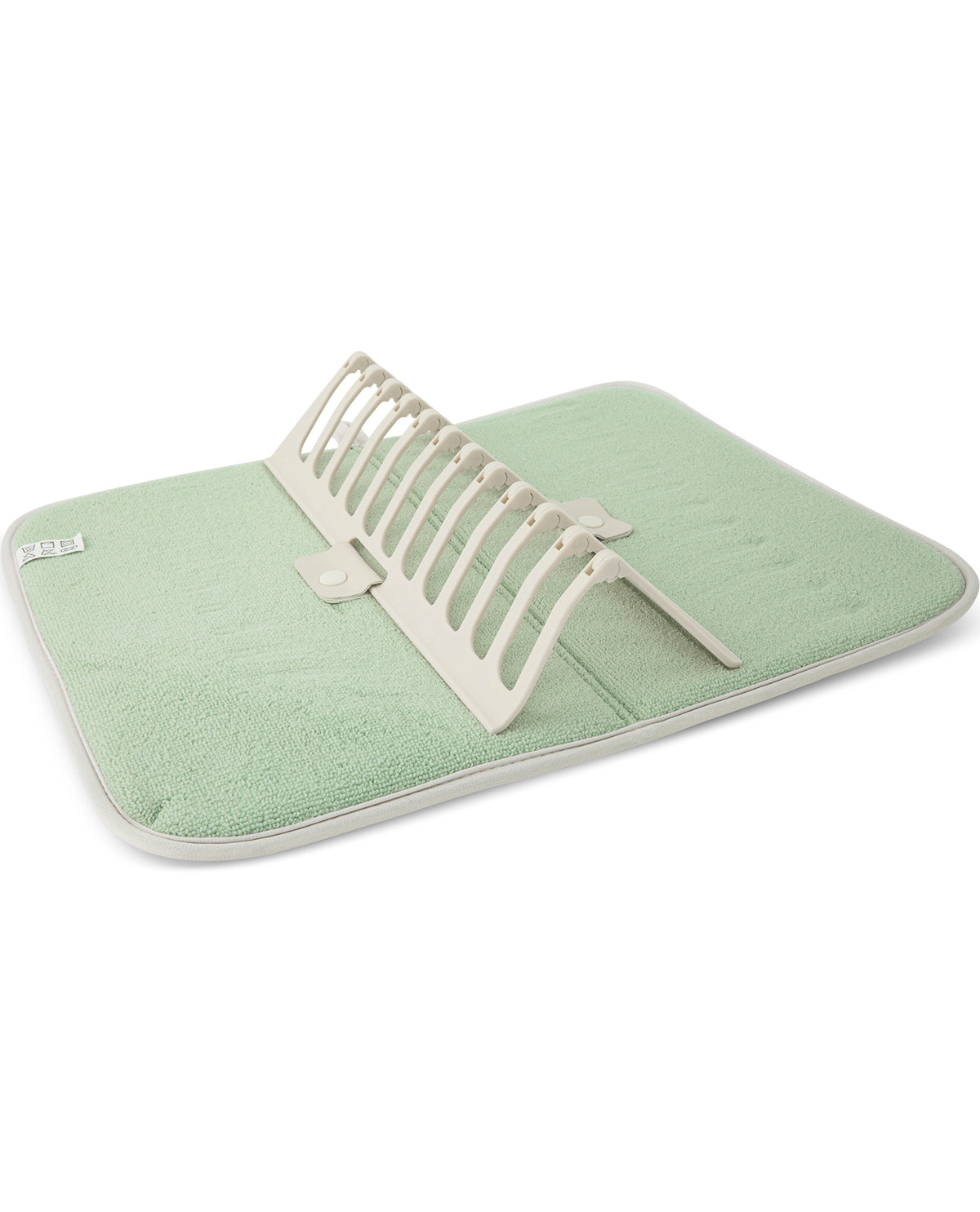 A light green textured baby blanket with a cream-colored fold-down storage basket, shown on a clean white background.