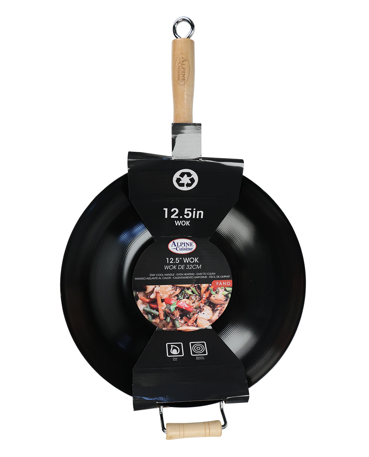 Alpine Cuisine Carbon Steel Black 12.5" Wok