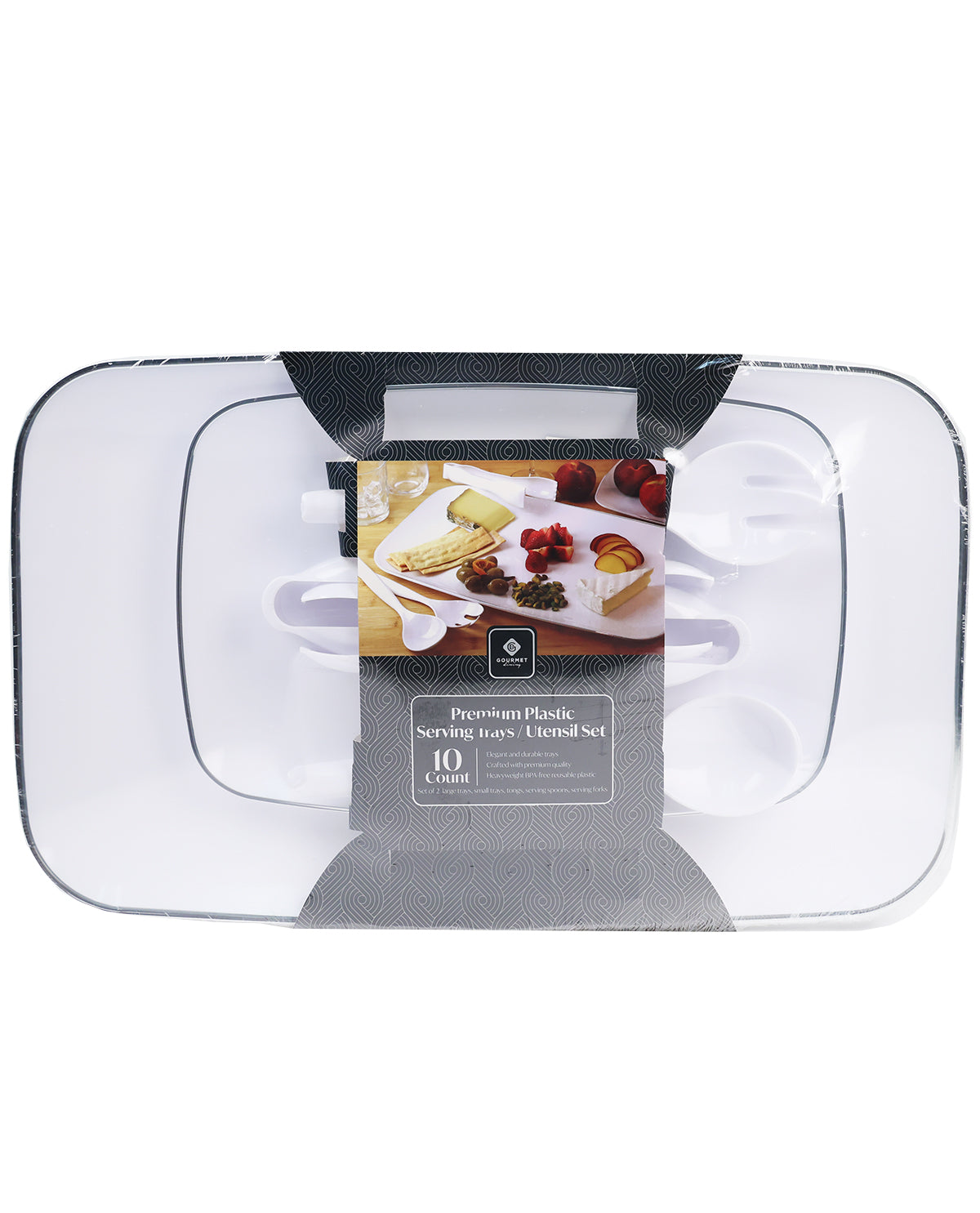 Silver Edge White Serving Trays & Utensil Set