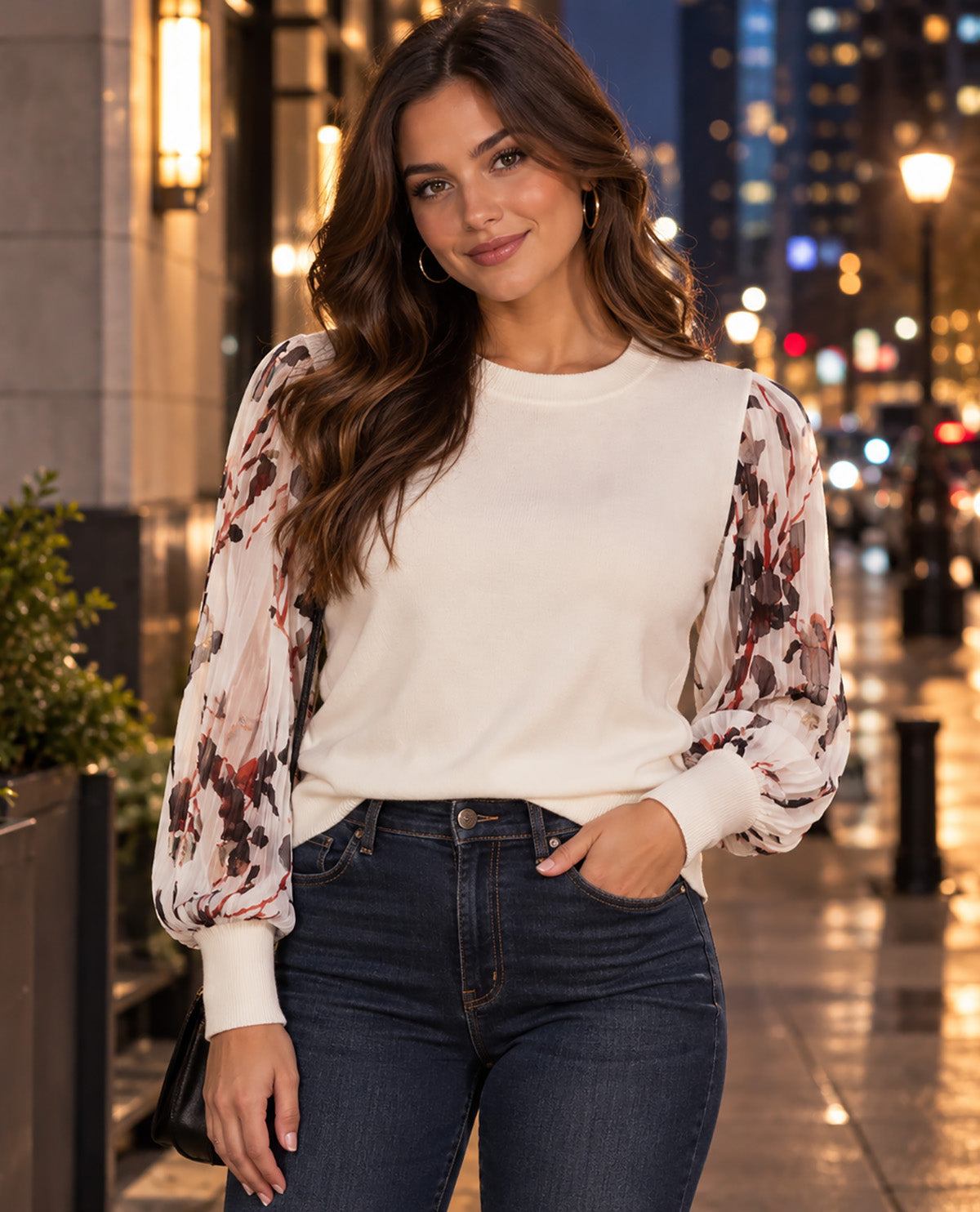 Zac & Rachel Print Sleeve Sweater