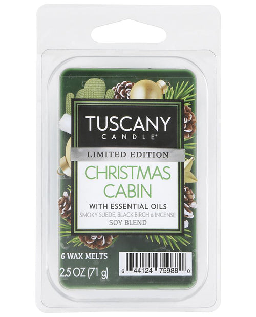 Tuscany Candle Limited Edition Christmas Cabin wax melts in a clear plastic clamshell package with a green and white label.