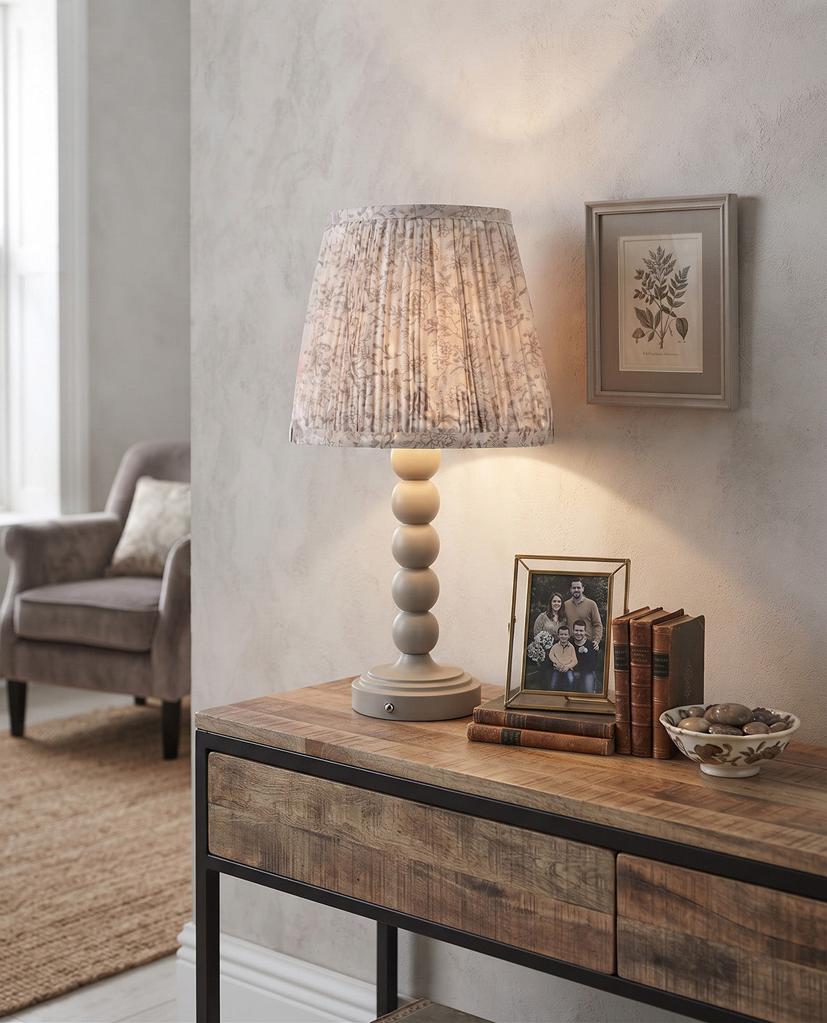 Taupe Toile Printed 20x9.5" Lamp