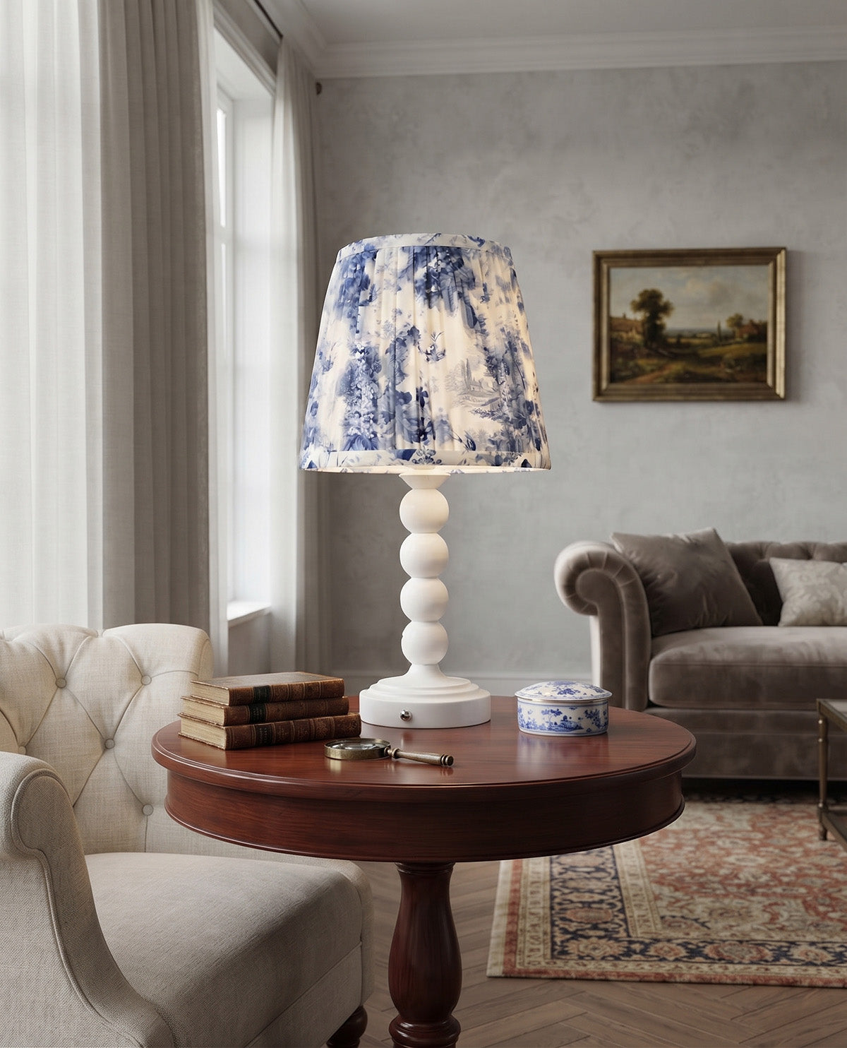 White & Blue Toile 20x9.5" Lamp