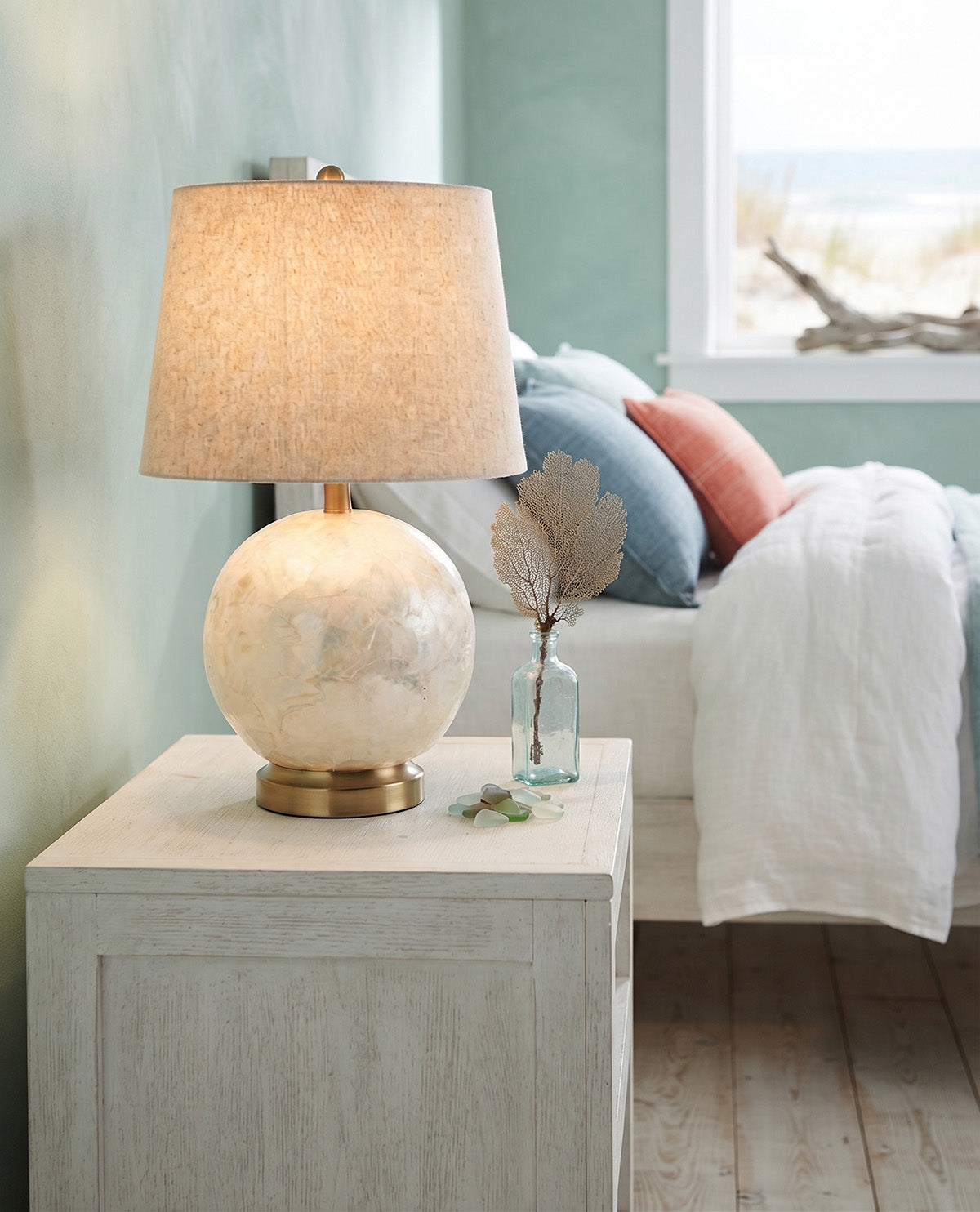 Pearl White 17x8.5" Linen Shade Lamp
