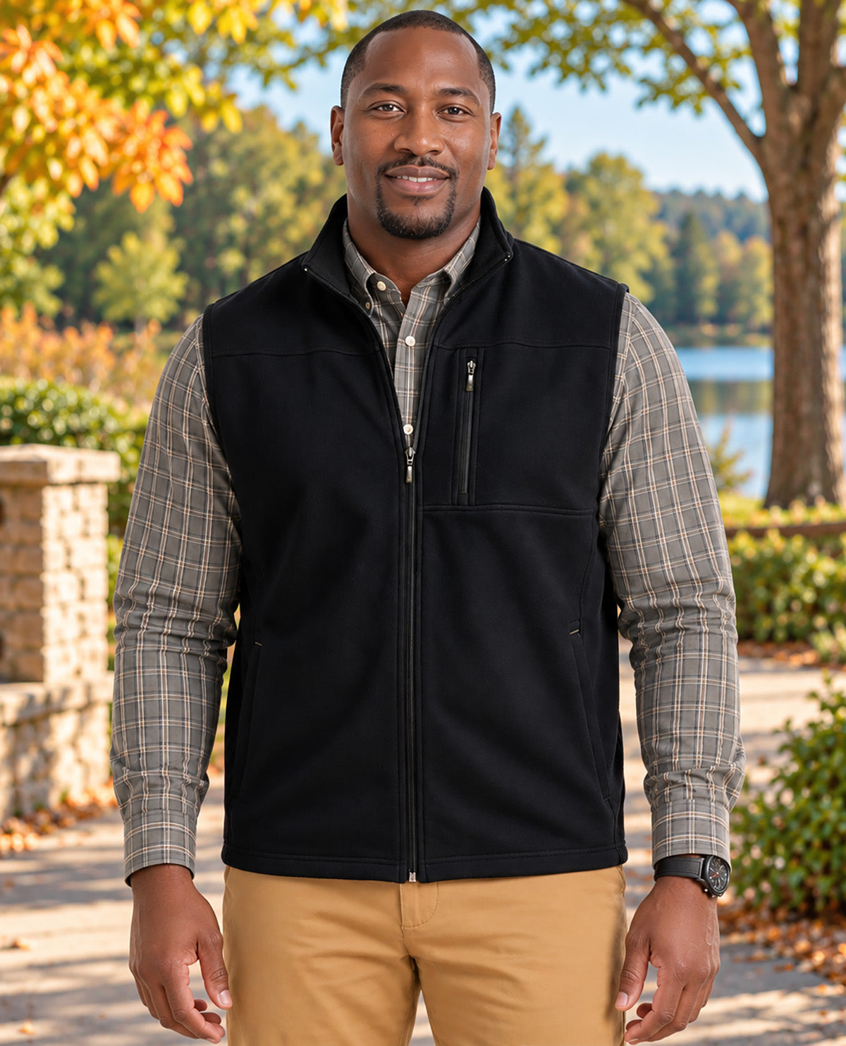 Izod Big & Tall Stripe Fleece Vest Black