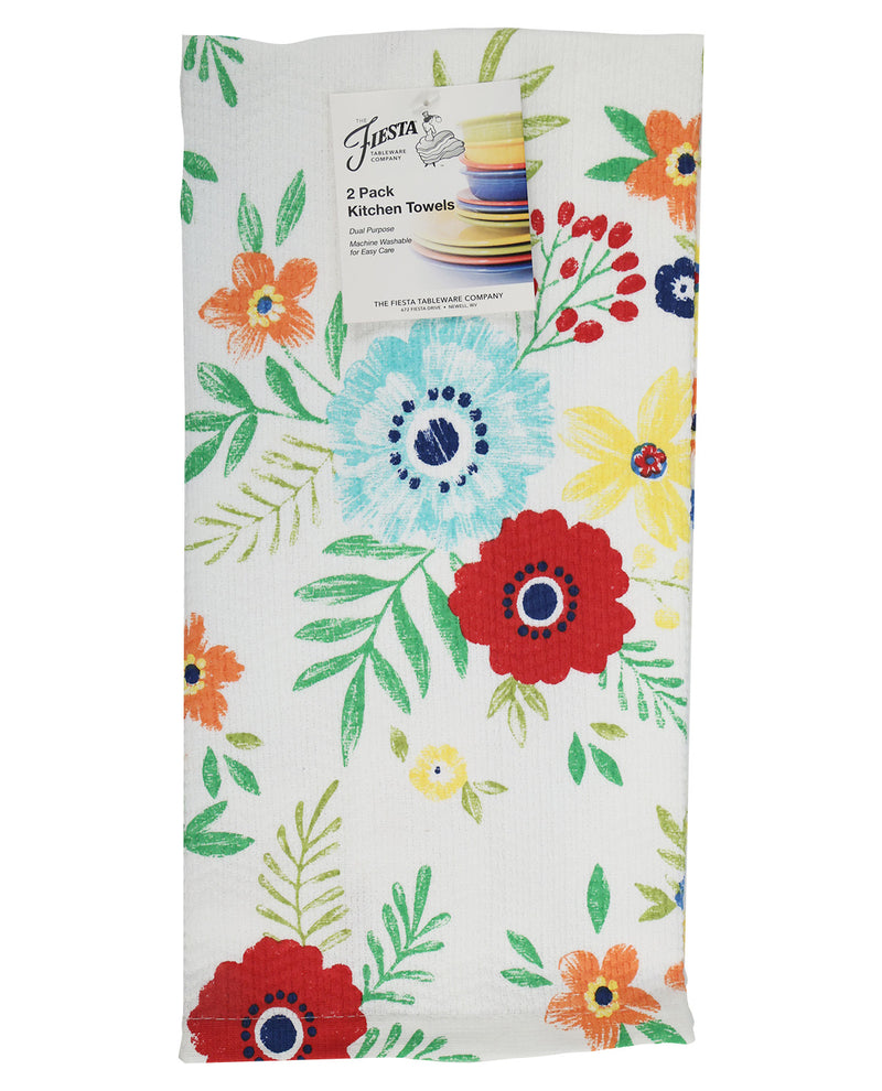 A packaged 2-pack of Jesta kitchen towels featuring a colorful floral pattern on a white background, with a paper tag attached at the top.