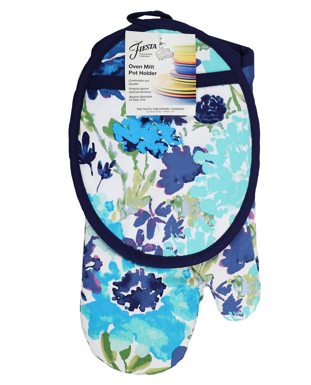Blue Floral Print Oven Mitt & Pot Holder