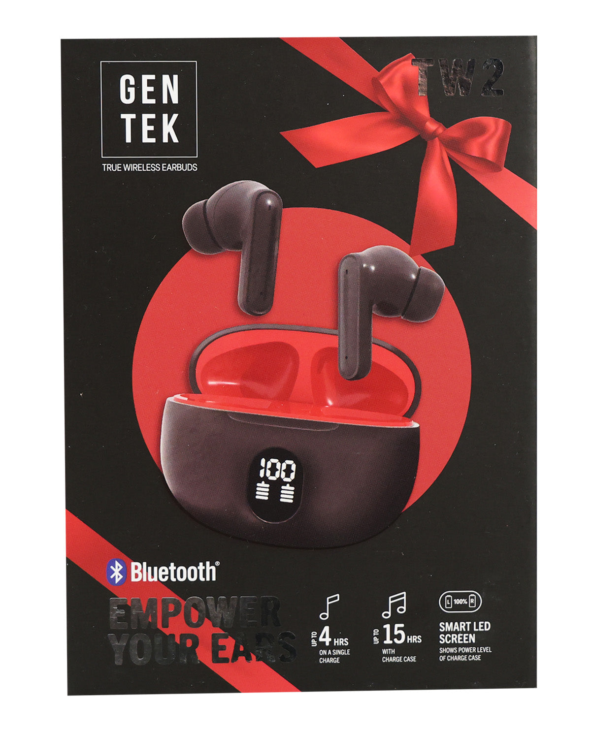 GenTek Empower Your Ears Bluetooth Red & Black Earbuds