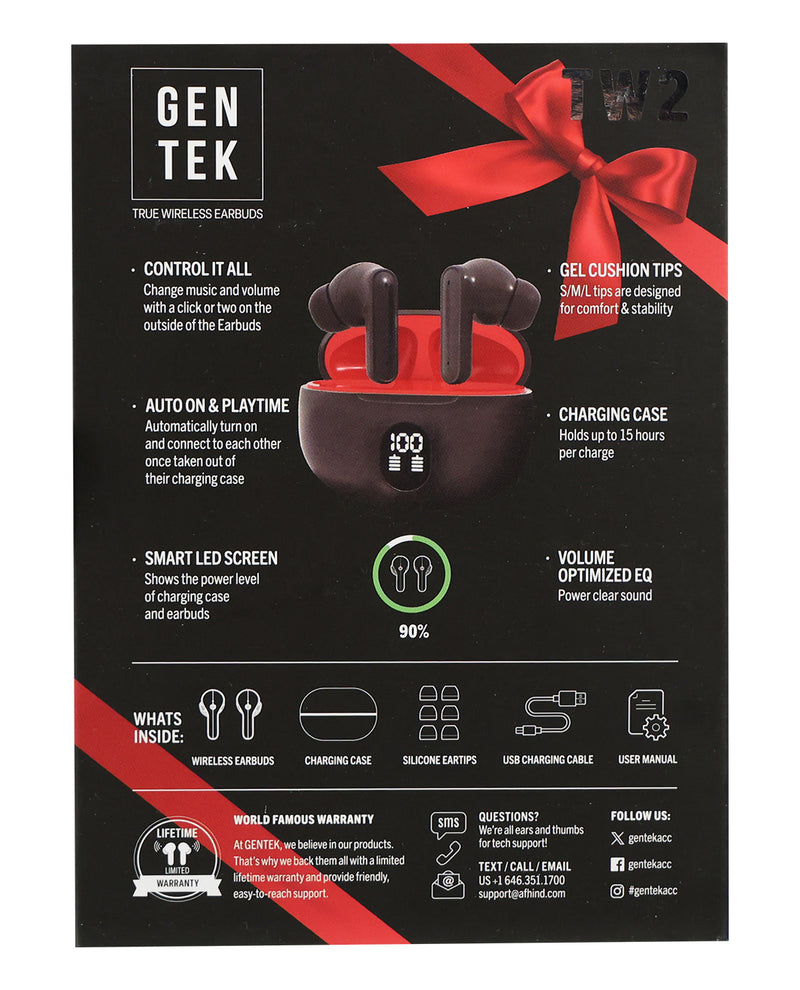 GenTek Empower Your Ears Bluetooth Red & Black Earbuds