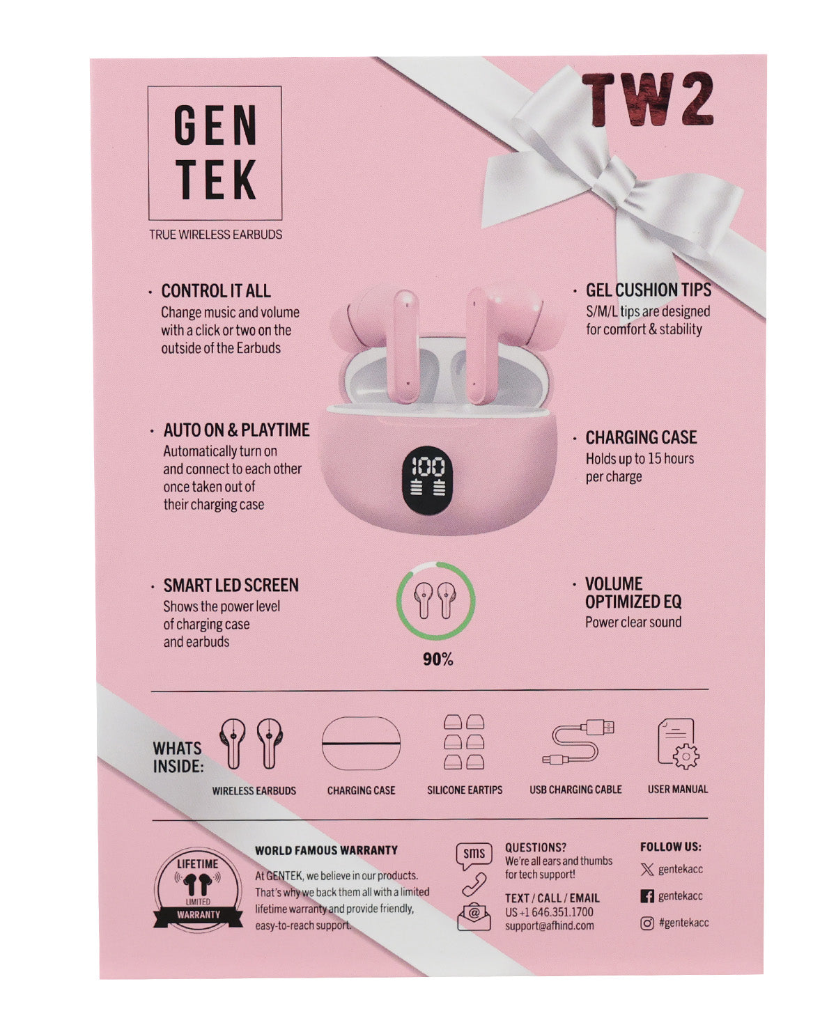 GenTek Empower Your Ears Bluetooth Pink Earbuds