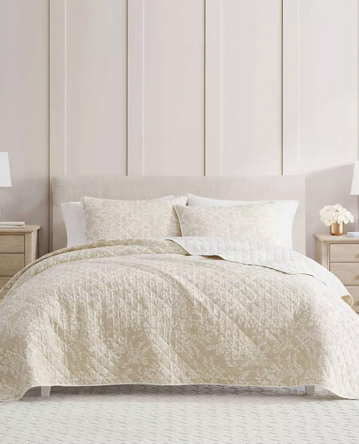Martha Stewart Layered Branches Beige King Quilt Set