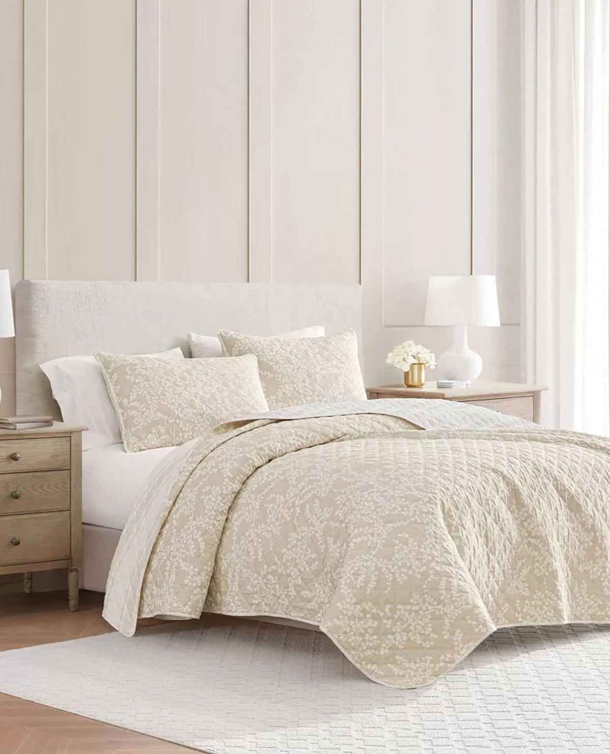 Martha Stewart Layered Branches Beige Full/Queen Quilt Set