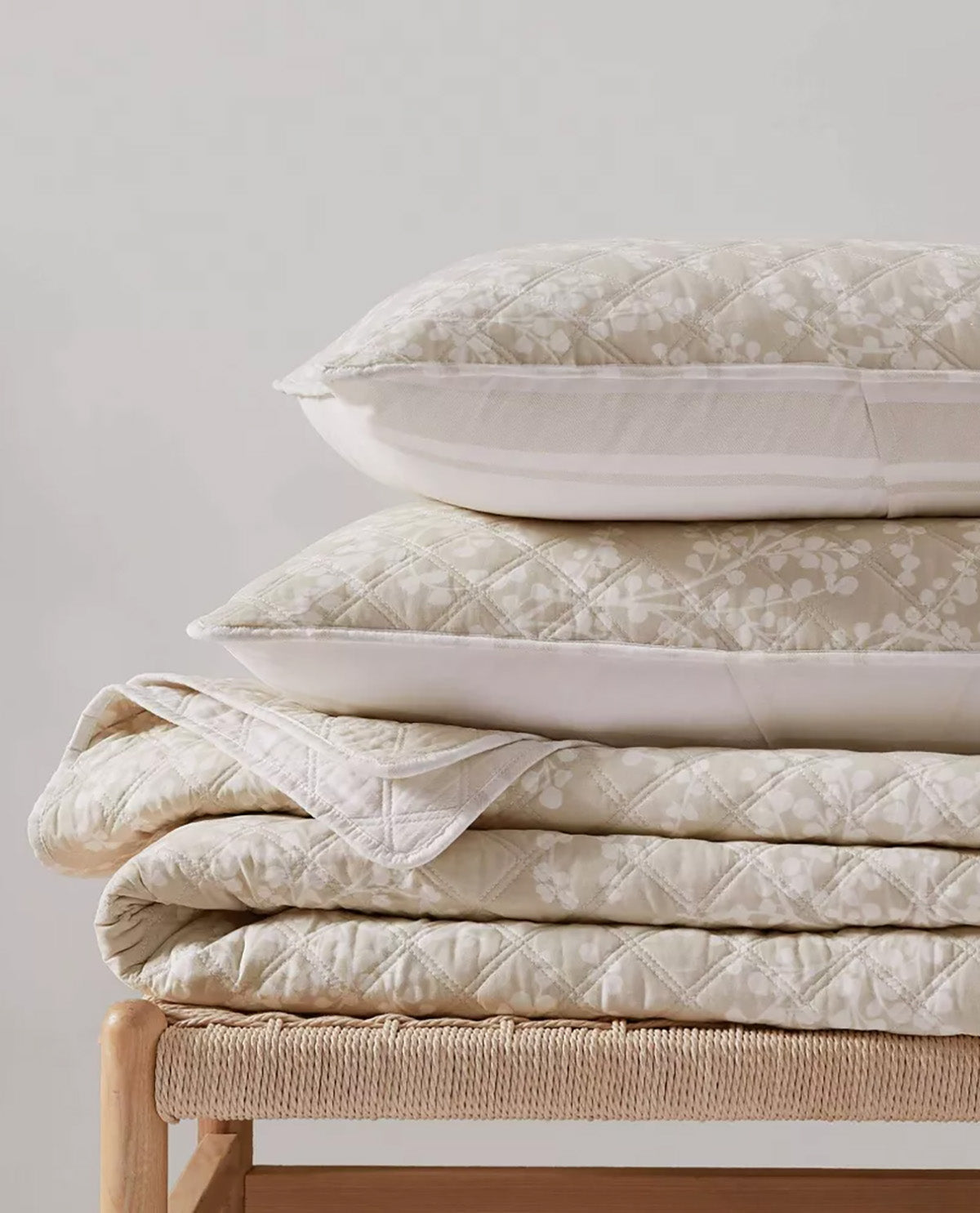 Martha Stewart Layered Branches Beige King Quilt Set