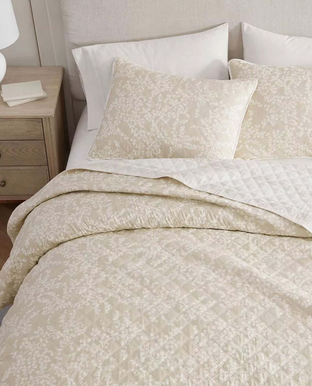 Martha Stewart Layered Branches Beige King Quilt Set