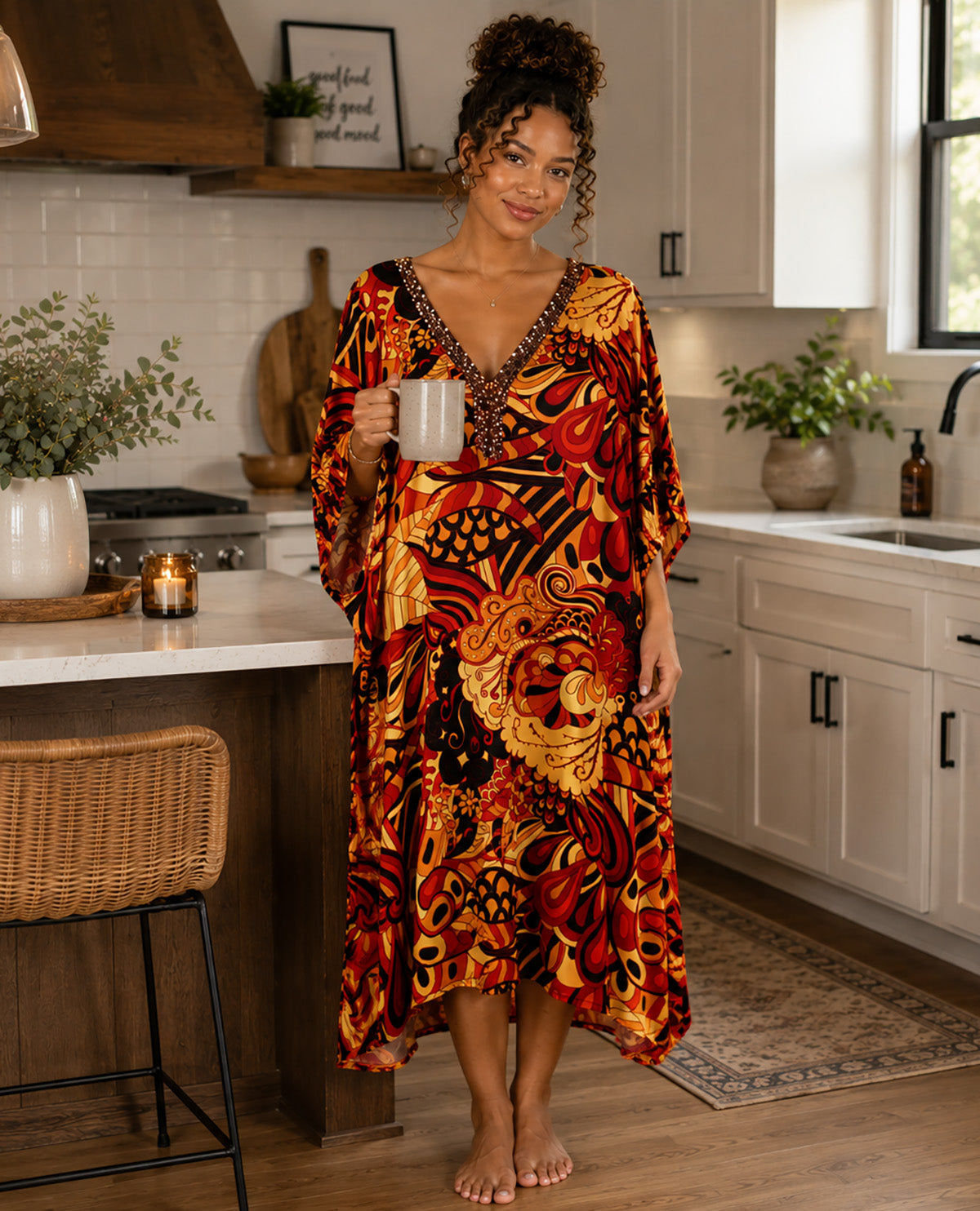 Elegant Emily Short Sequin Neck Caftan