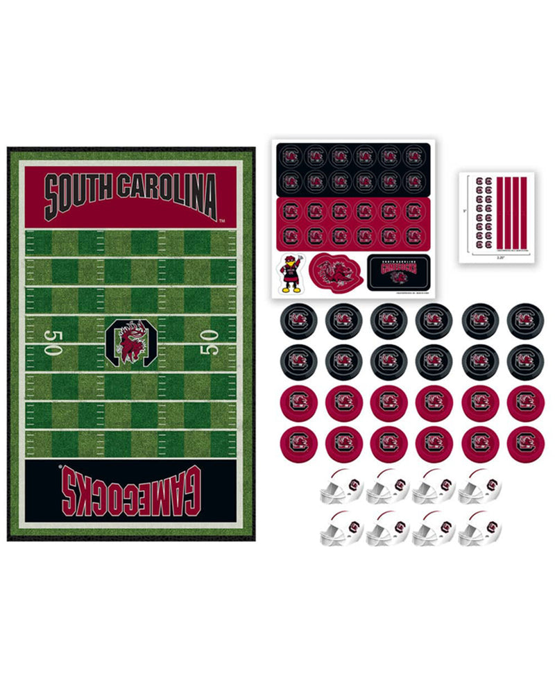 South Carolina Gamecocks themed sticker and decal kit on a white background, including a football field mat-style graphic, sticker sheets, circular decals, and clear wristbands.