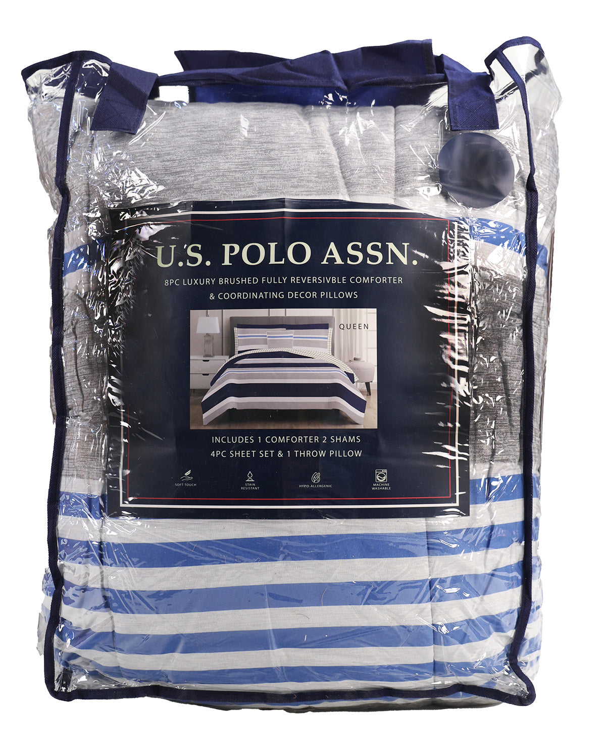 Oscar Navy Queen 8 Piece Bedding Set