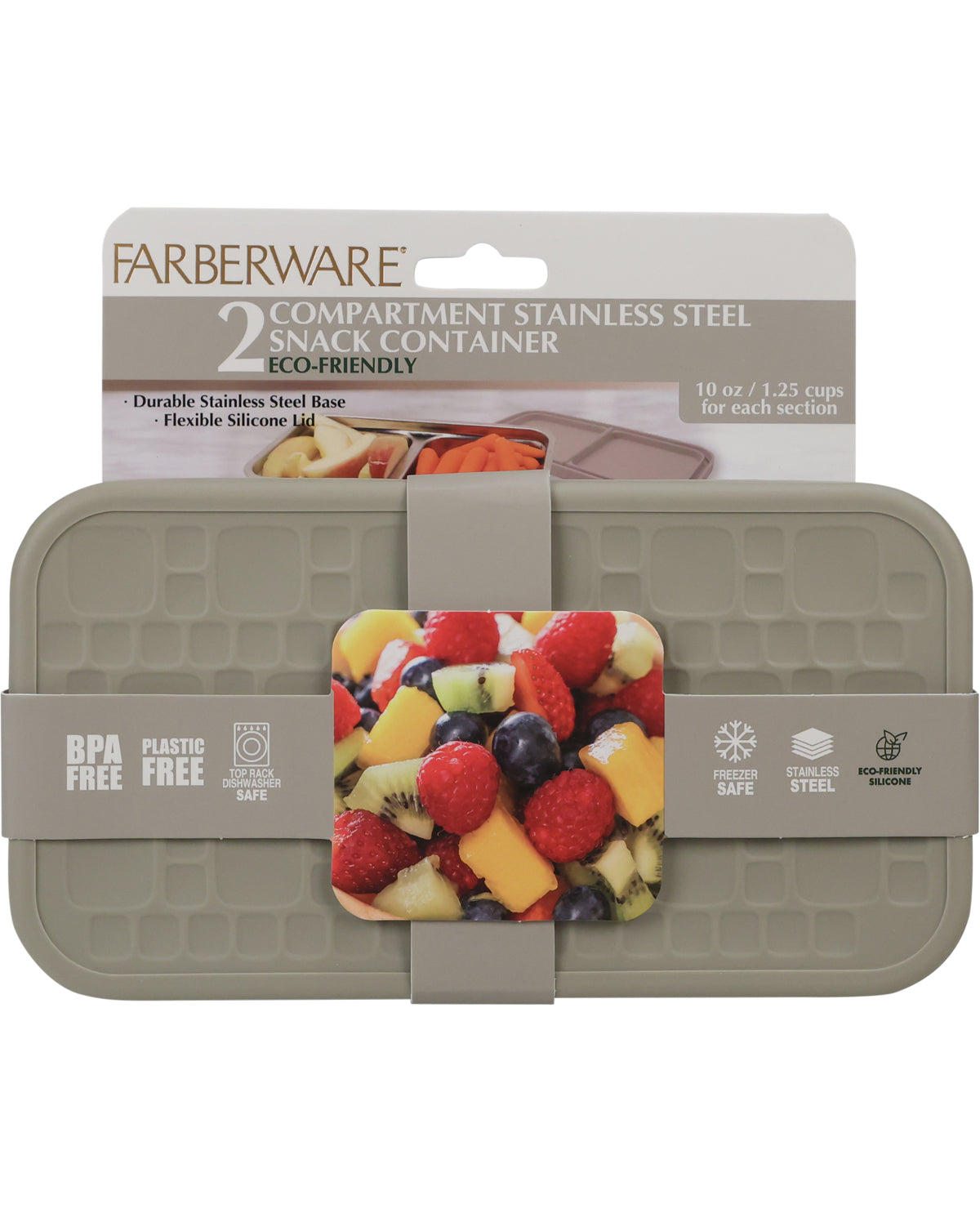 Farberware 10oz Stainless Steel Taupe Silicone Snack Container
