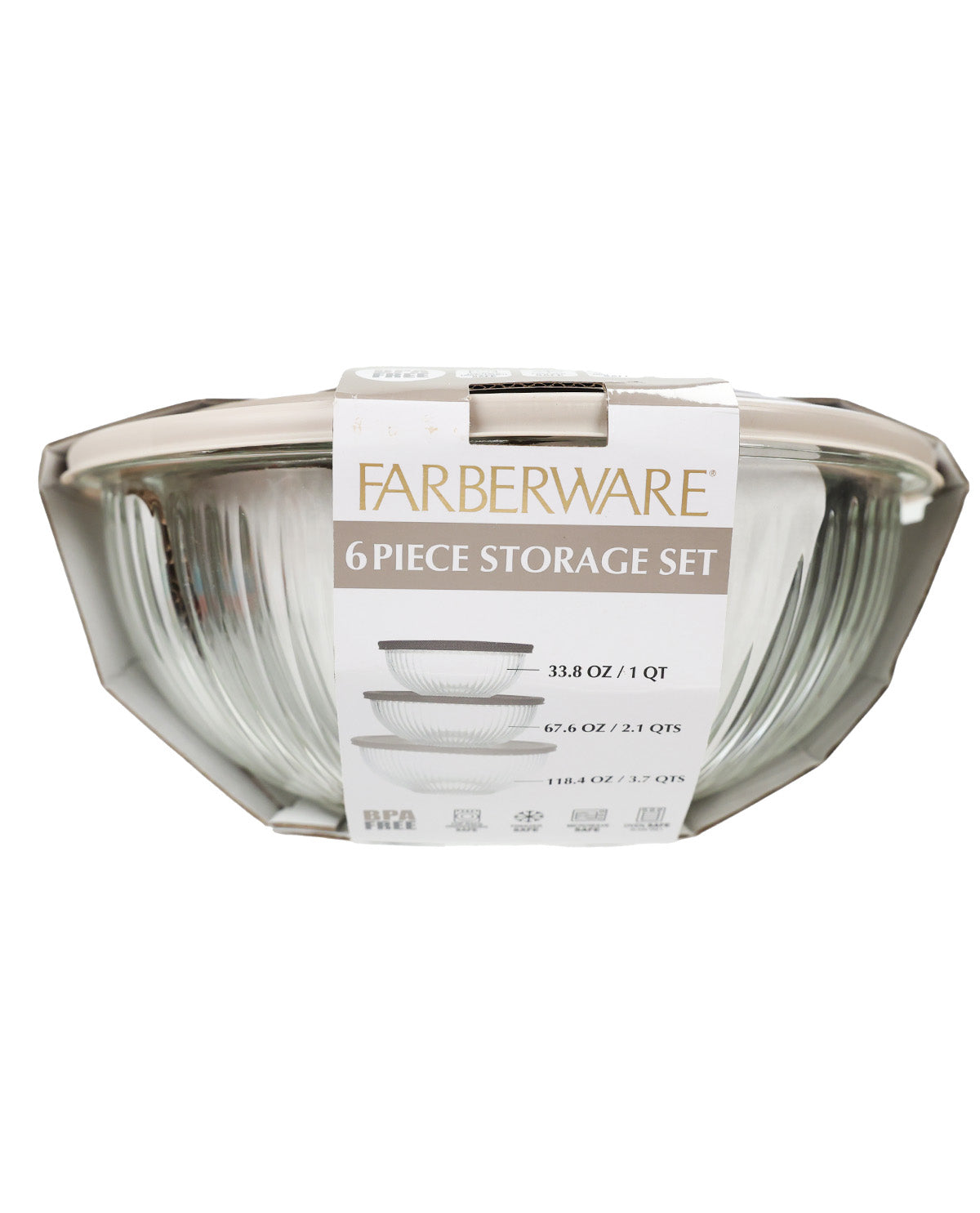 Farberware Taupe Glass 3 Piece Bowl Set