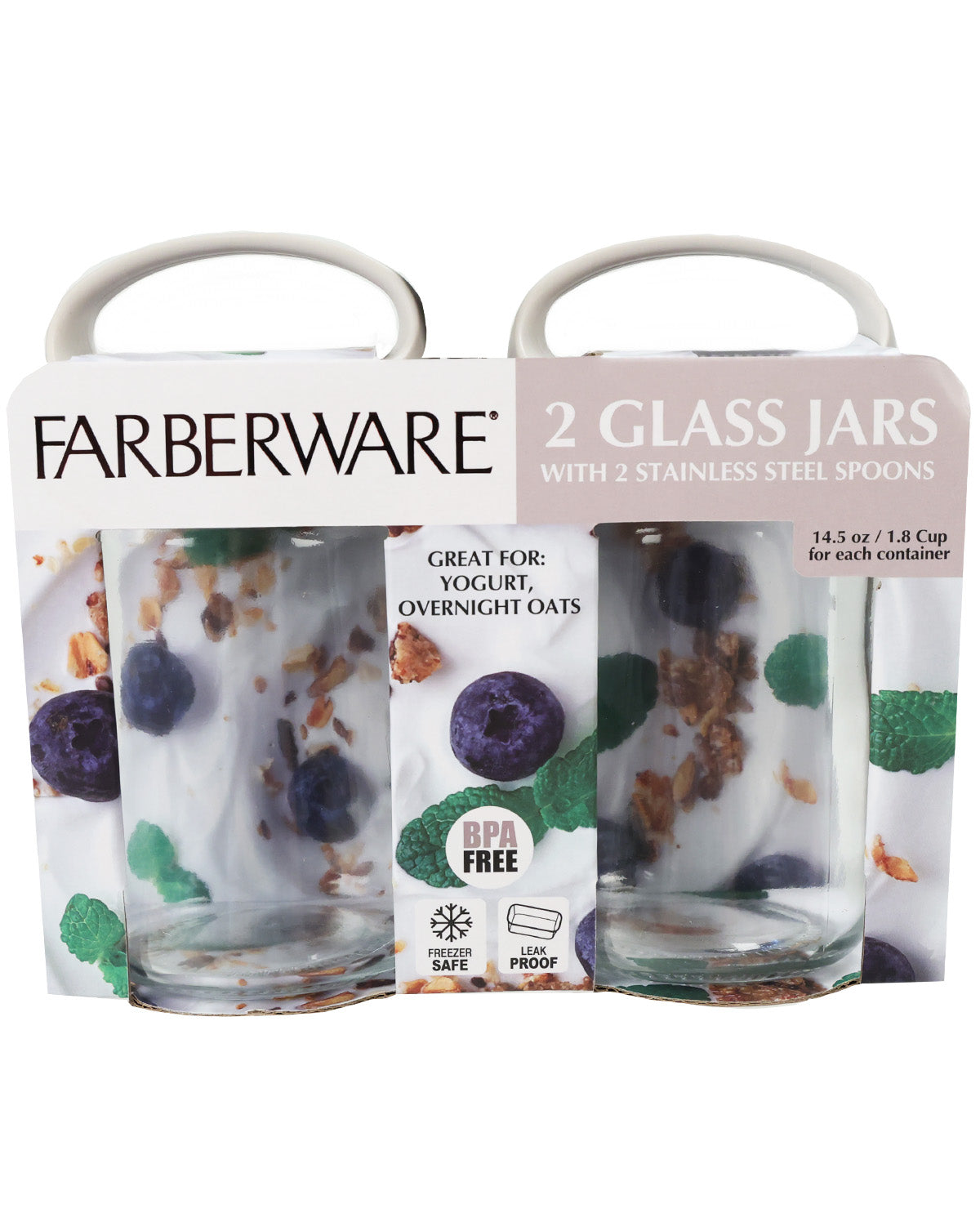 Farberware Cream 2 Piece Yogurt Glass Container Set