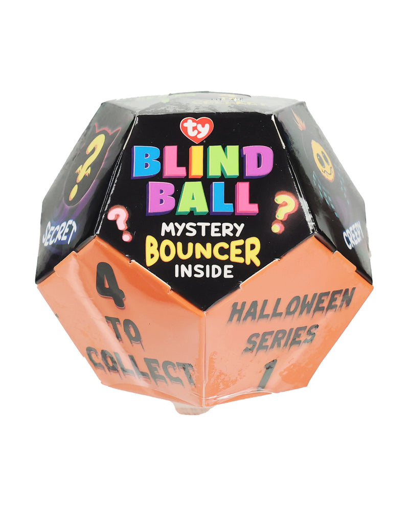 Ty's Blind Ball Mystery Bouncer inside Halloween Series 1, shown in its black and orange dodecagonal packaging on a white background.