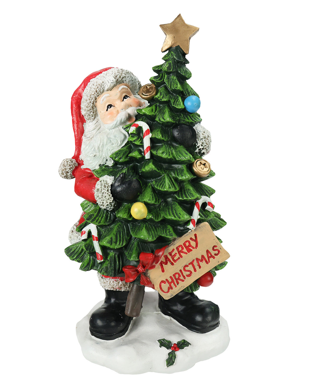 Christmas Poly Santa Holding Tree 12.5"
