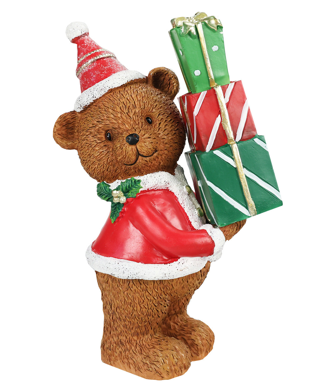 Poly Brown Bear With Gifts 9.5"