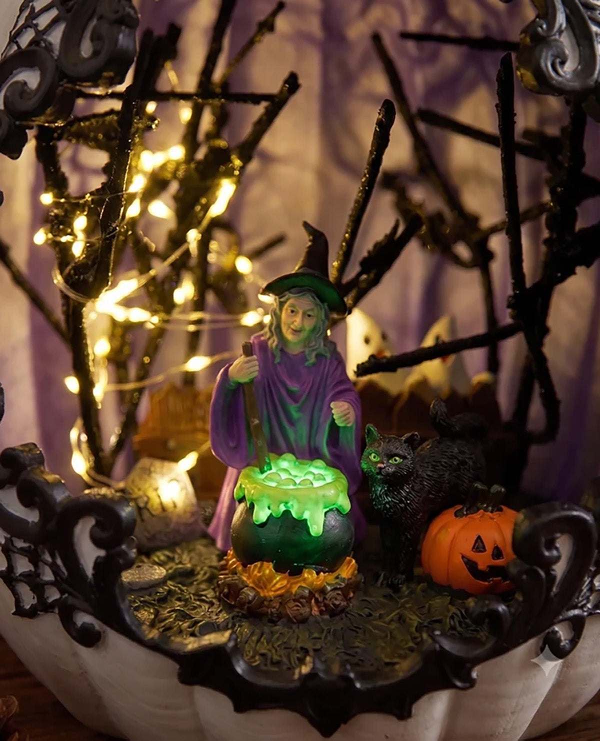 13.5" Pumpkin With Witches