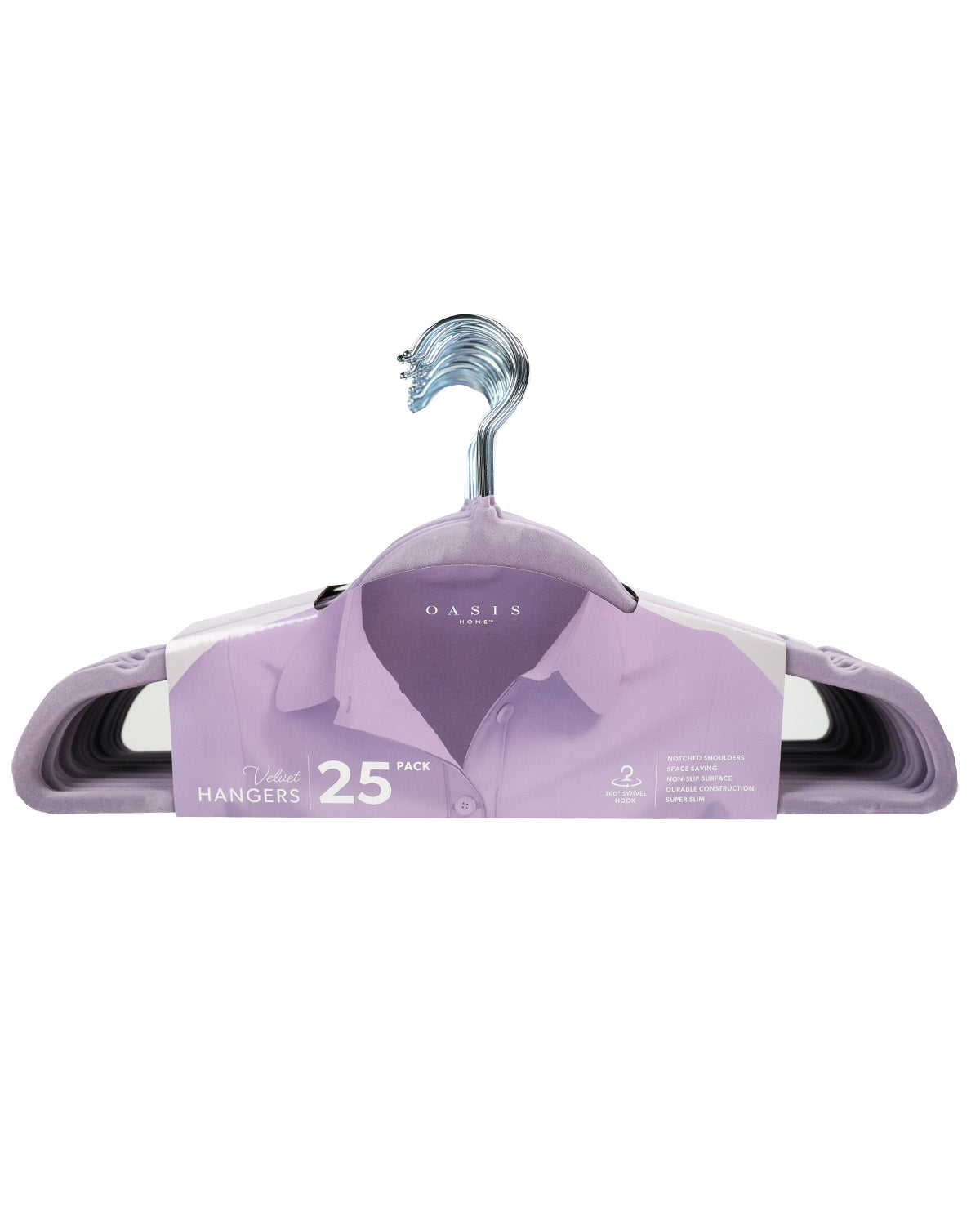 A pack of 25 lavender-colored wooden hangers by Oakin Paris, shown in their original retail packaging against a white background.