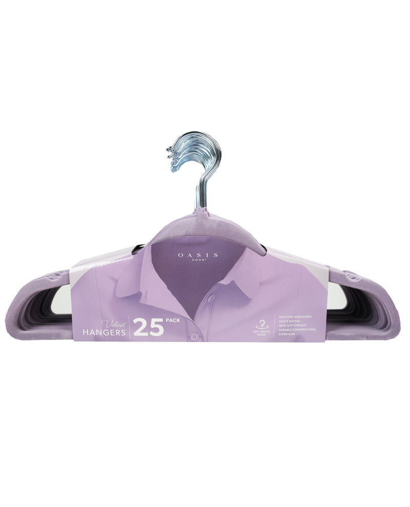 A pack of 25 lavender-colored wooden hangers by Oakin Paris, shown in their original retail packaging against a white background.