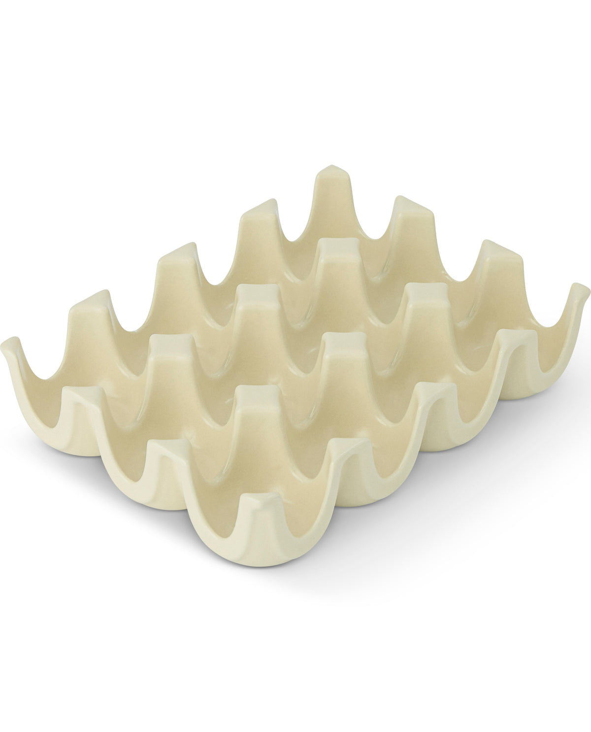 A cream-colored silicone or rubber egg cradle insert with a wavy, segmented design, shown on a clean white background.