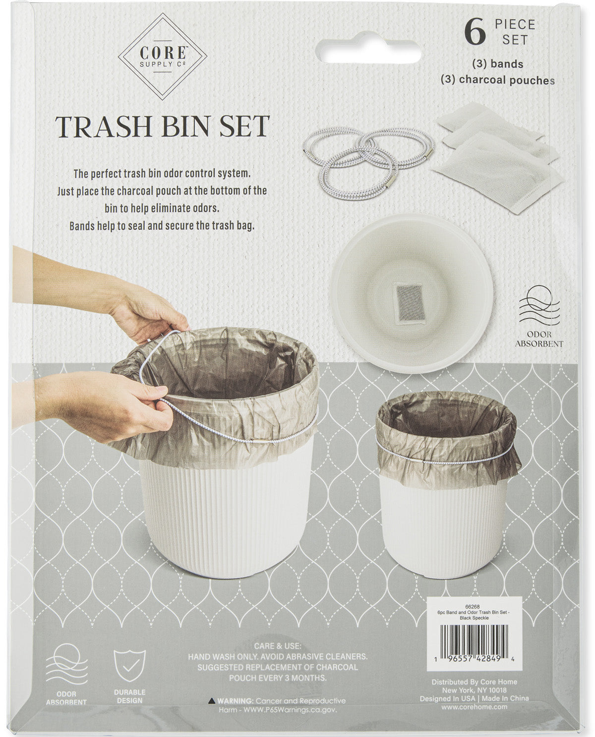 Core Home 6 Piece Black Speckle Trash Bin Odor Control Set