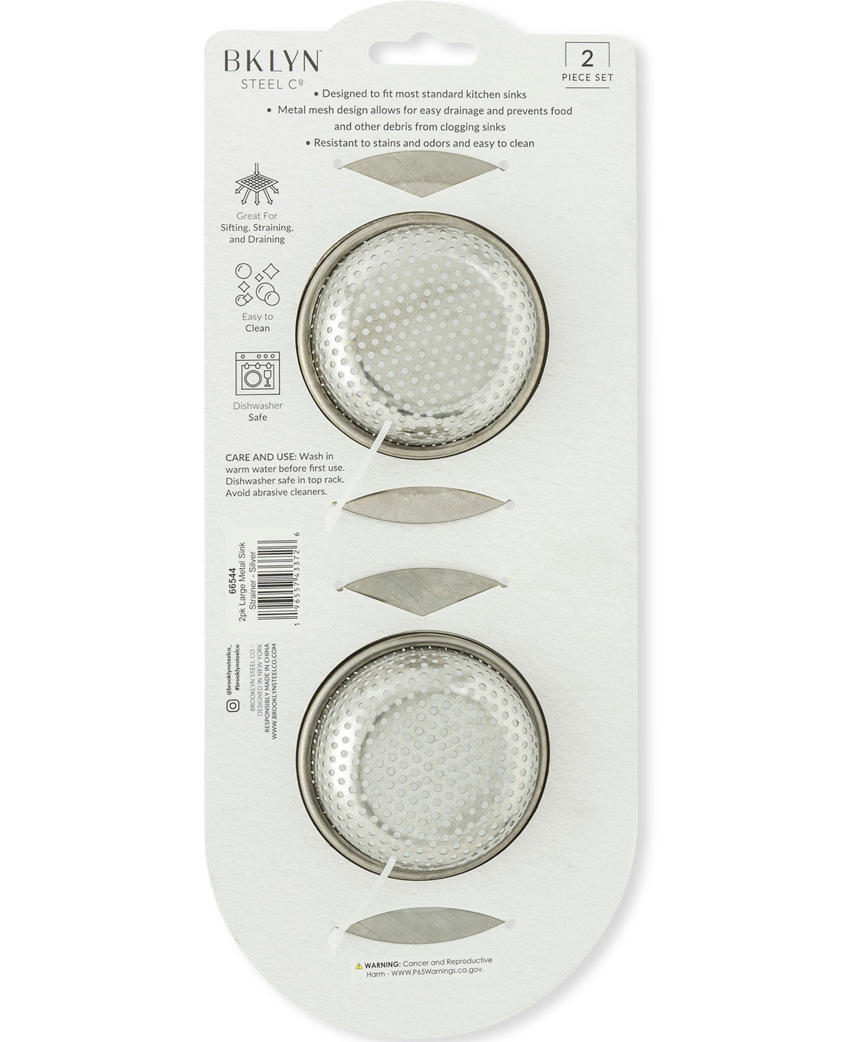 BKlyn Steel C glass replacement dripple pans in a 2-piece set, packaged on a white blister card with product details and icons printed on the left side.