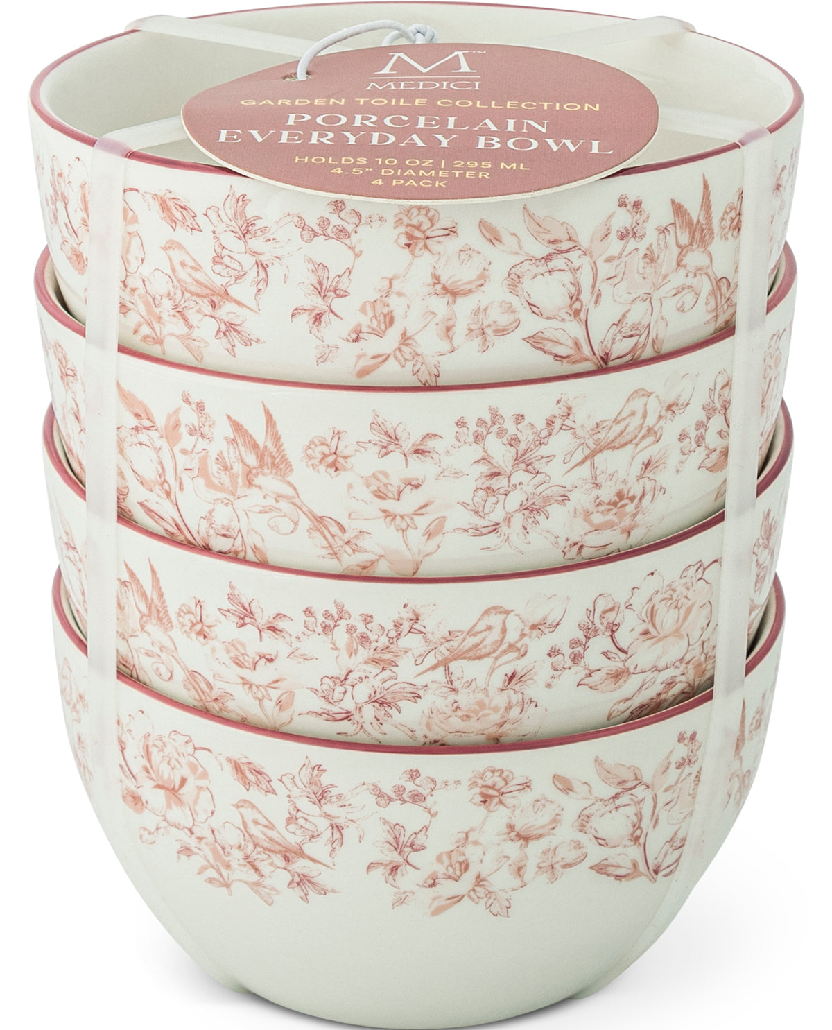 Blush Garden Toile 4 Piece 4.5" Bowl Set