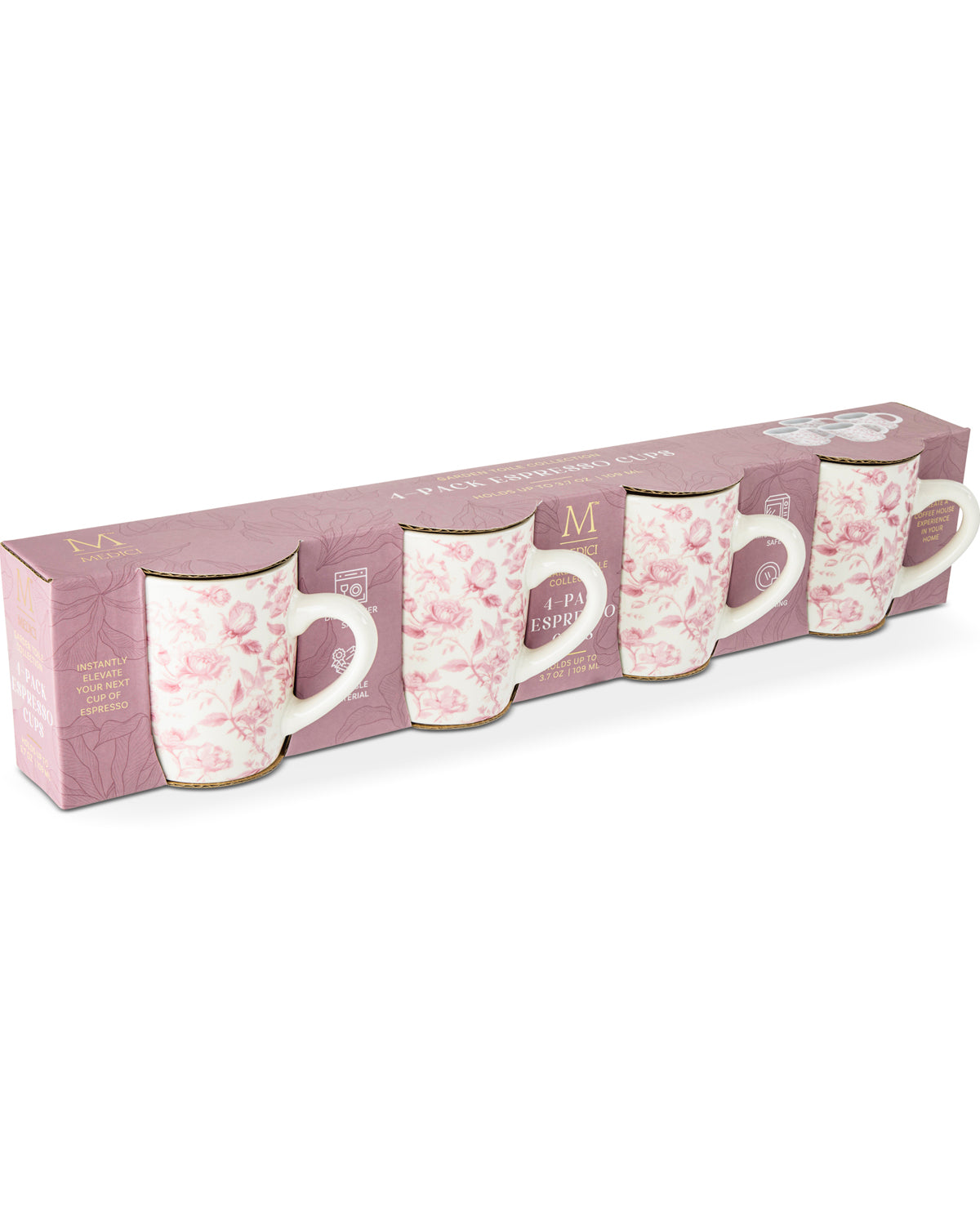 Blush Garden Toile 4 Piece 3.7oz Espresso Mug Set