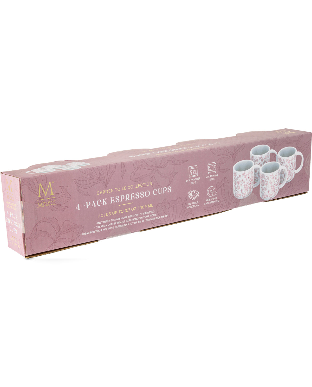 Blush Garden Toile 4 Piece 3.7oz Espresso Mug Set