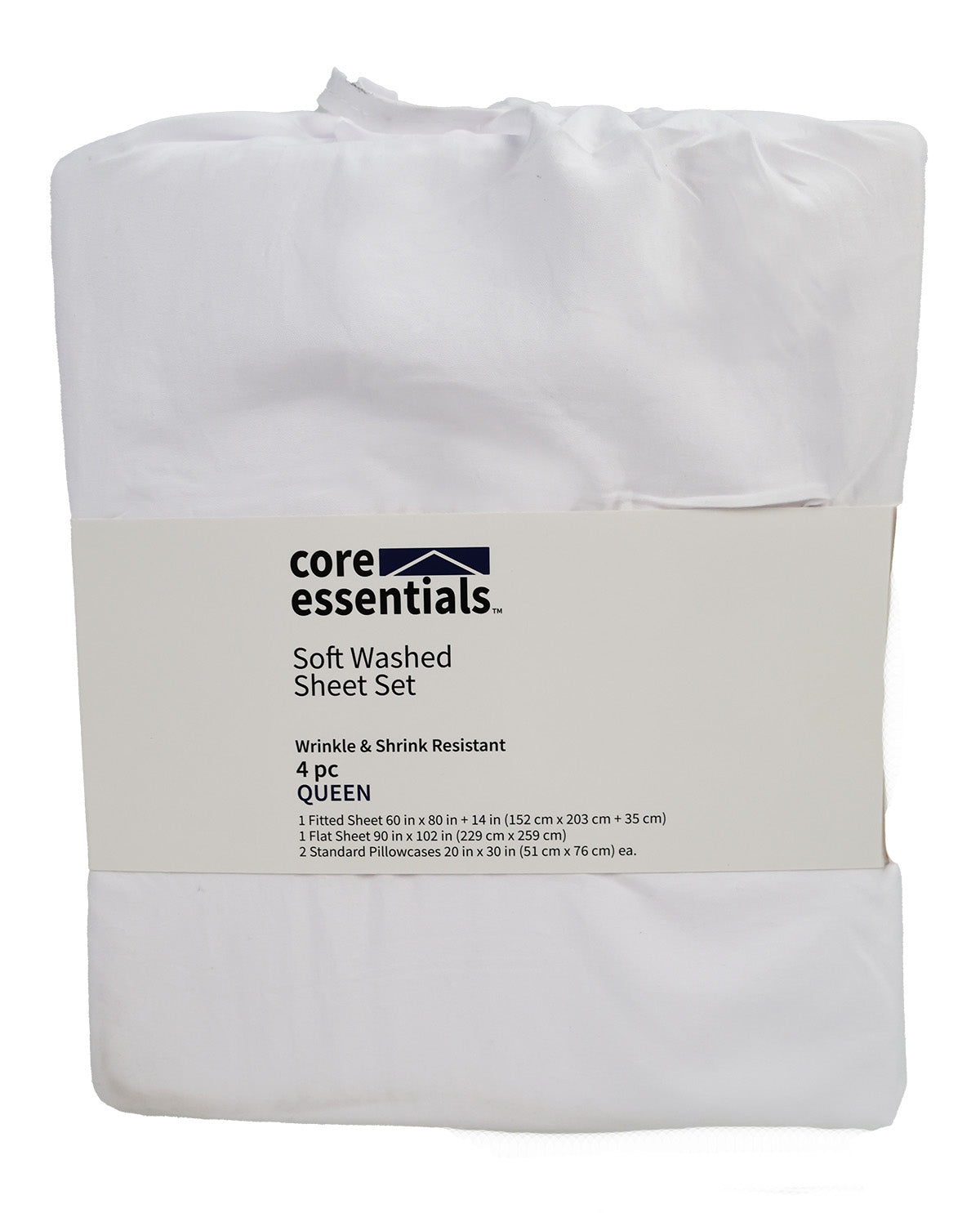 Core Essentials Queen White Soft Washed Sheet Set
