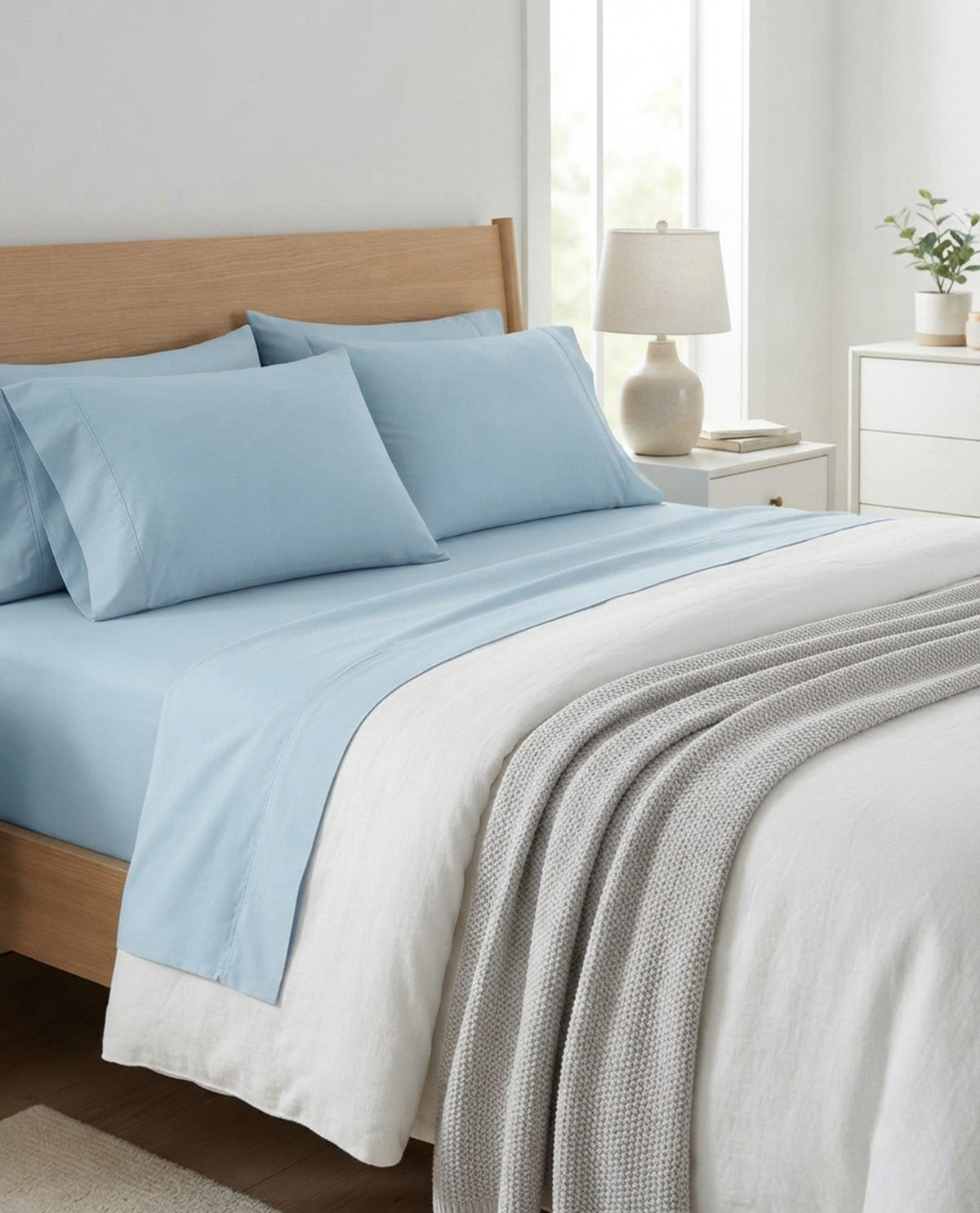 Core Essentials Queen Canal Blue Soft Washed Sheet Set