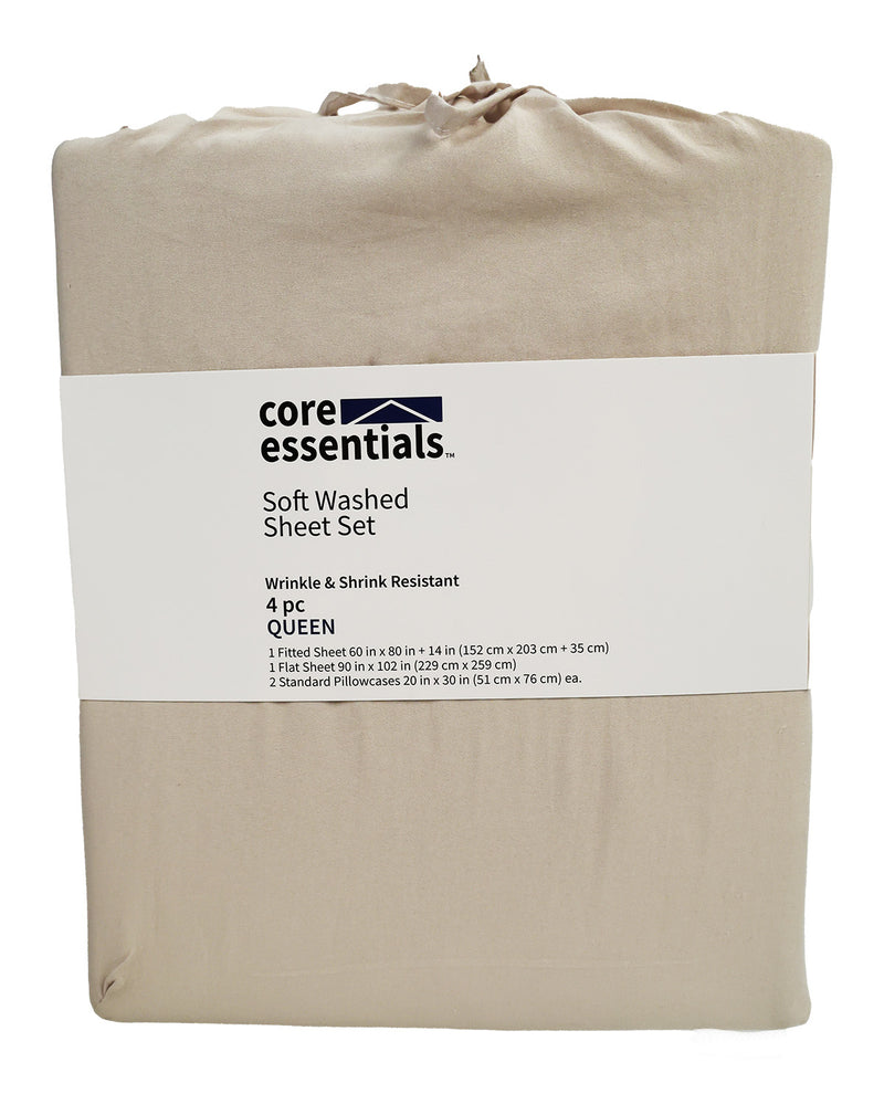 Core Essentials Queen Oatmeal Soft Washed Sheet Set