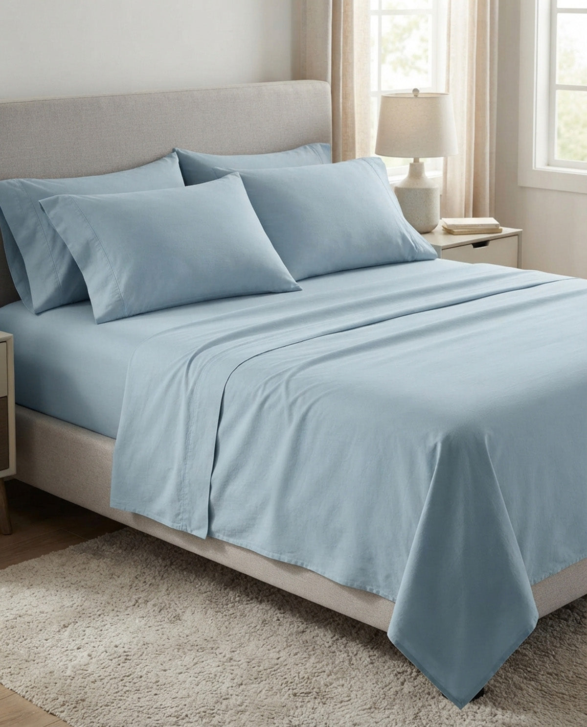 Core Essentials King Canal Blue Soft Washed Sheet Set